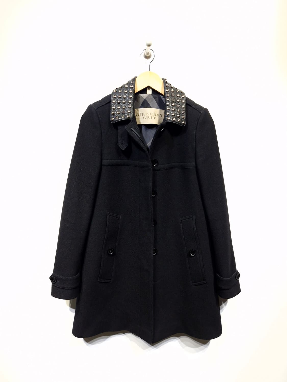 버버리(BURBERRY BRIT)울 캐시미어 혼방 스터드 코트 블랙 상품이미지1