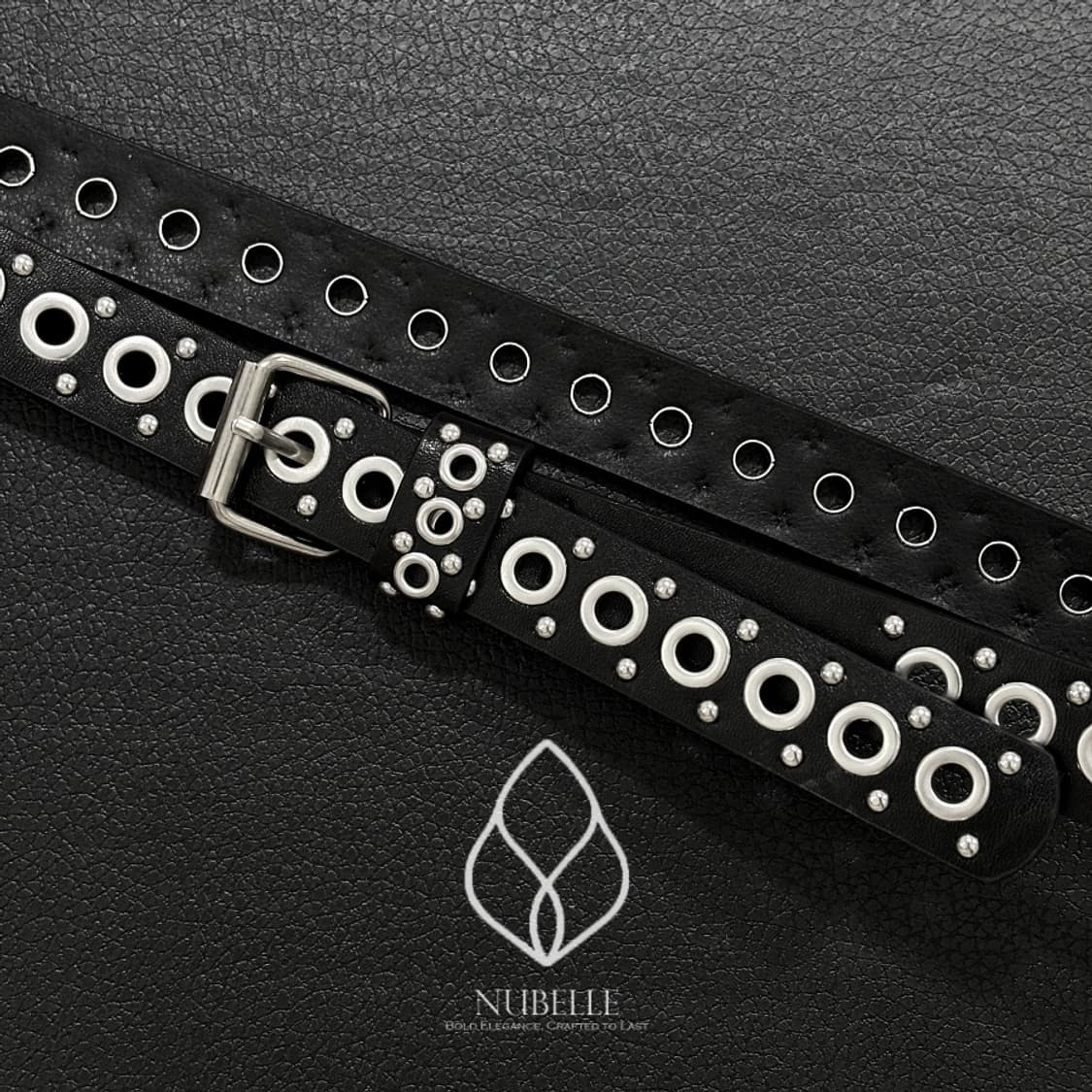 🌗 Eyelet stud belt / 아일렛 스터드 가죽 벨트 상품이미지1
