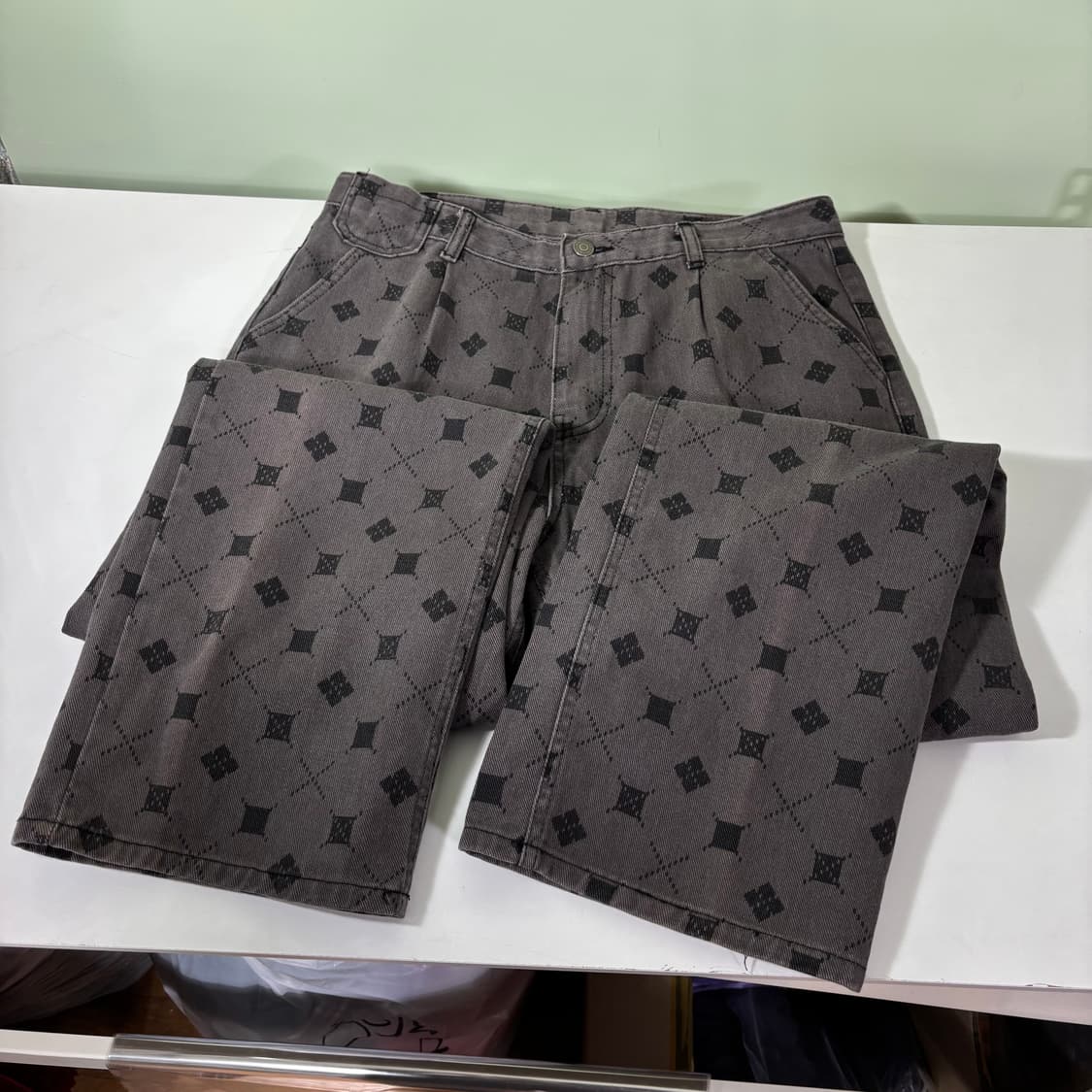 S 어널로이드 세미와이드 아가일 흑청 데님팬츠 상품이미지1