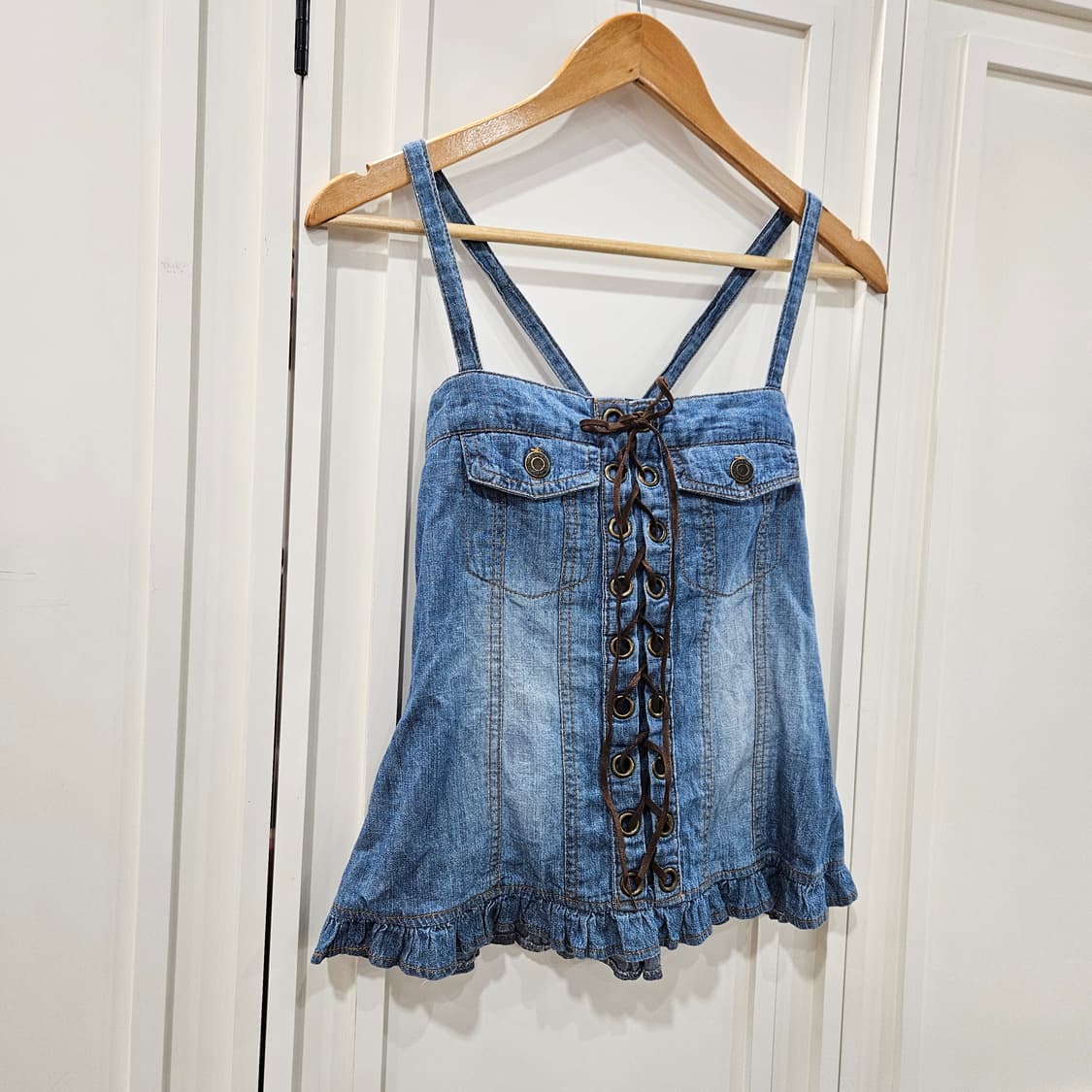 데님 레이스업 프릴 뷔스티에 상품이미지2