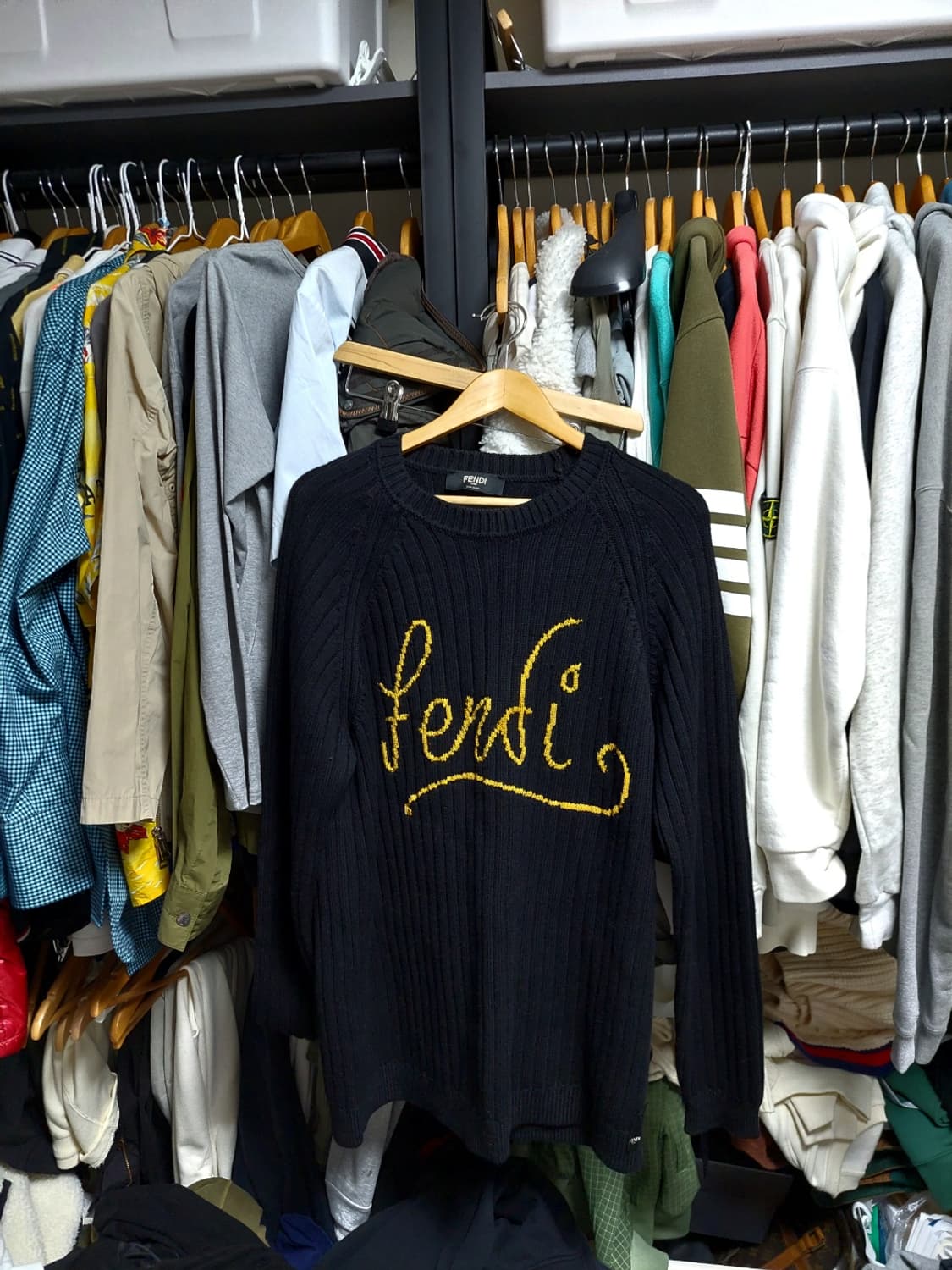 펜디 블랙 로고 울 골지 니트 56 정품검수완료 상품이미지1