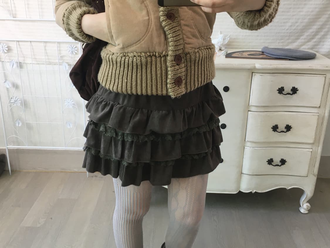 브라운 스웨이드 레이스 프릴 캉캉스커트 상품이미지5