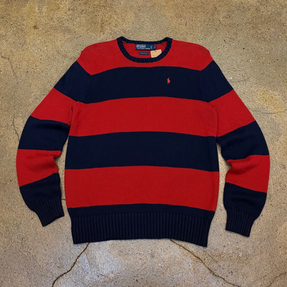 90s USA 빈티지 폴로랄프로렌 스트라이프 단가라 헤비코튼 니트  상품이미지1
