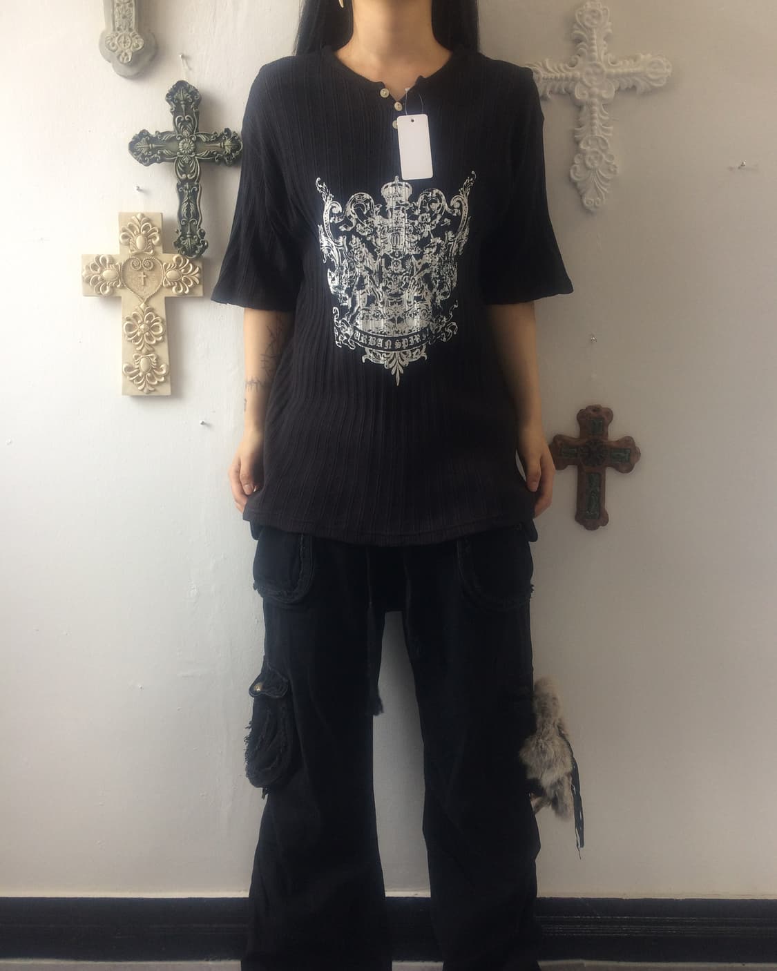 Lettering printing ribbed t shirt 상품이미지1