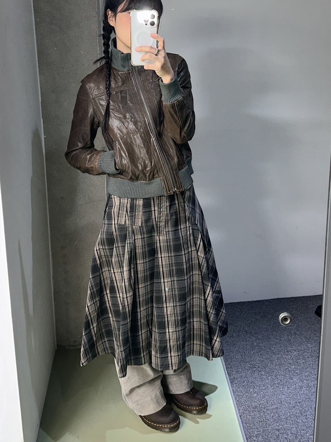 brown leather zip jacket 상품이미지2