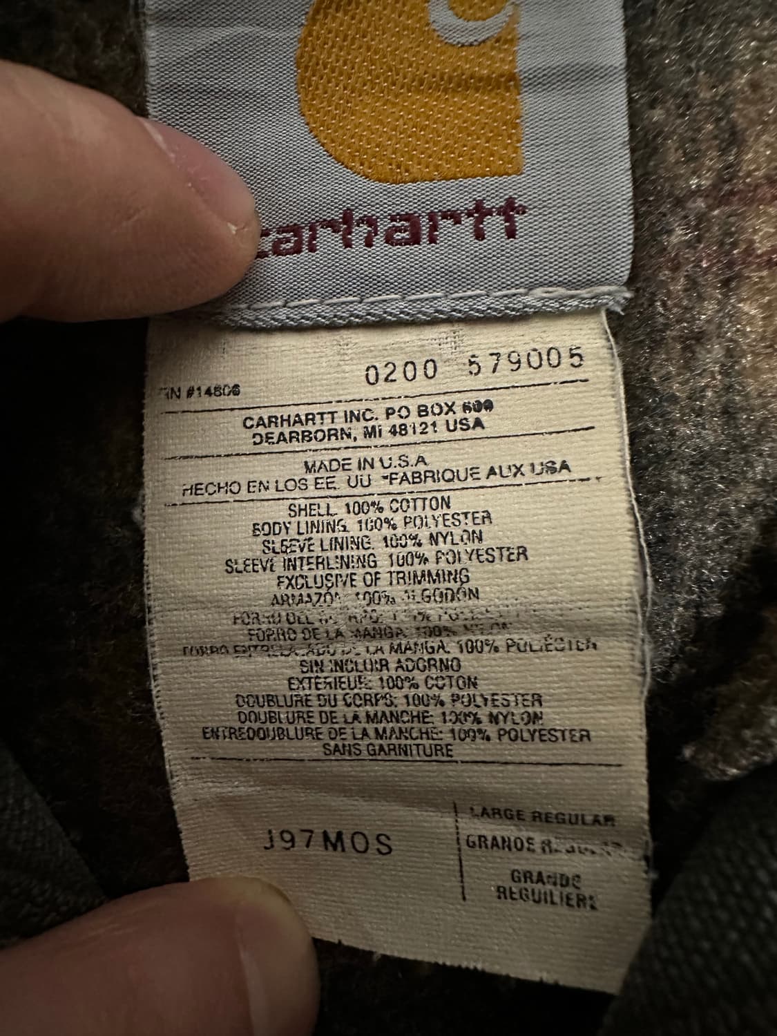 칼하트 j97 모스그린 라지 레귤러 J76 Made in usa 상품이미지6