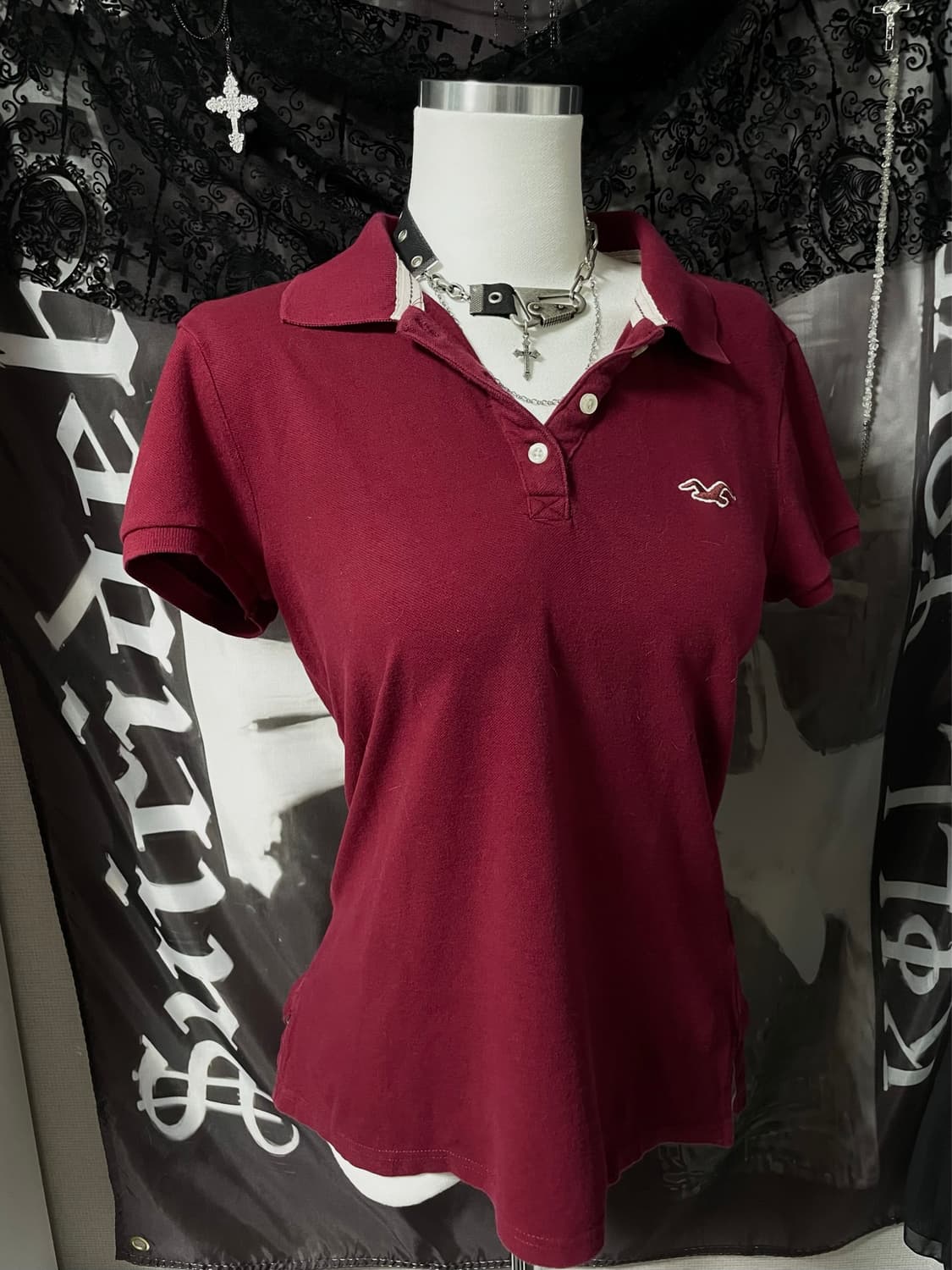 Hollister 00s 홀리스터딱붙반팔슬림카라티y2k오네갸루핀터깔폴로티 상품이미지1