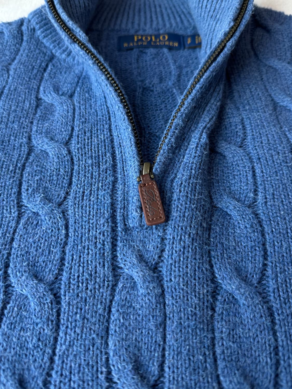 폴로 반집업 케이블 니트 스카이블루 S 상품이미지3