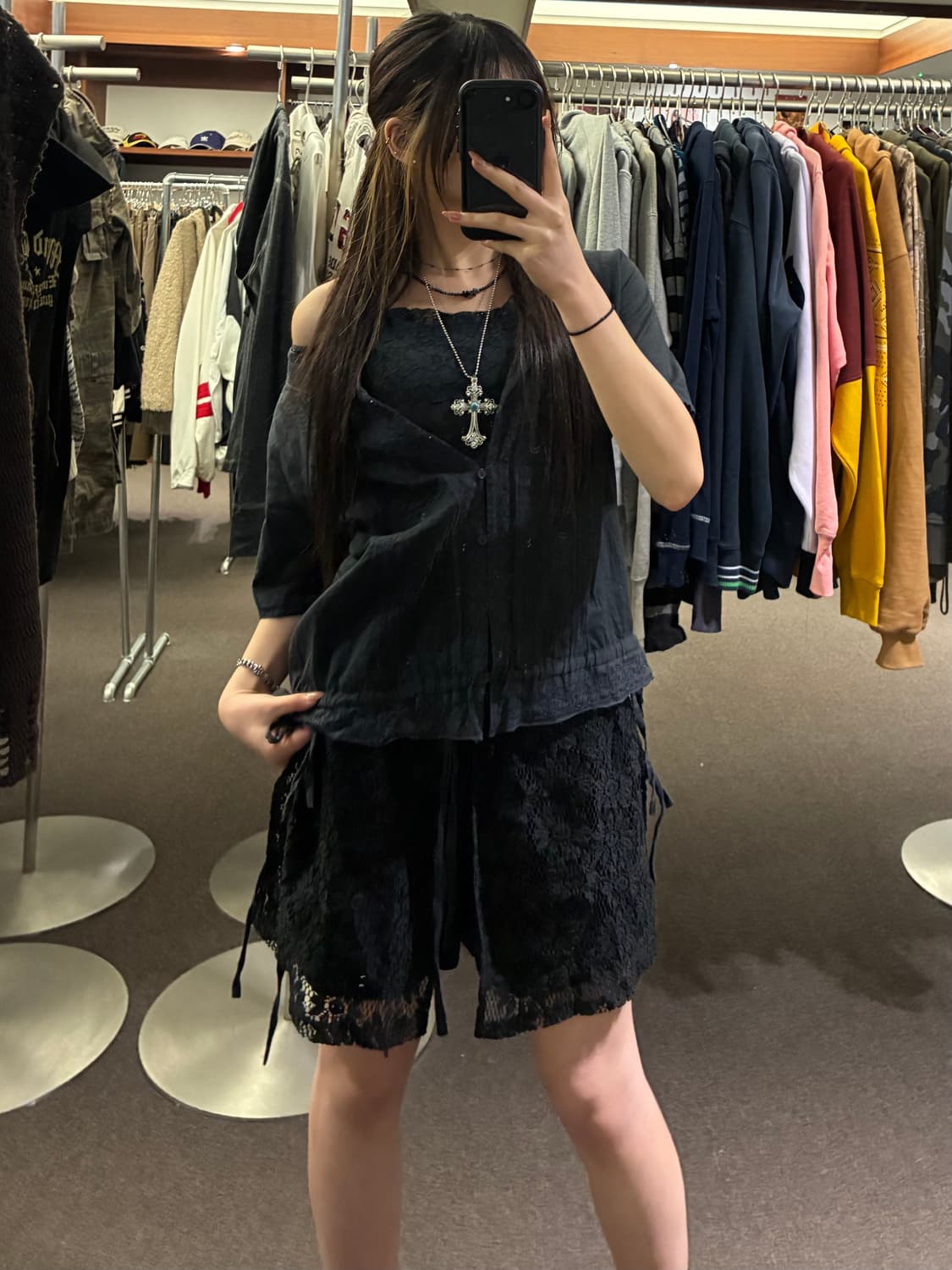 L)Japanese vintage 여성 레이스 디테일 블랙 나시 상품이미지5
