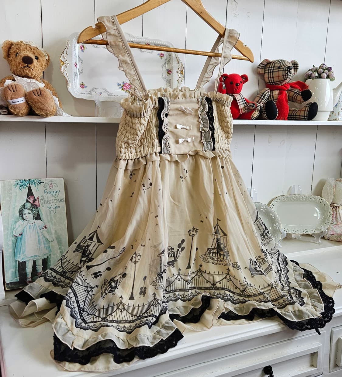 0327(Axes Femme) 놀이공원 프린트 셔링 점퍼원피스 상품이미지2