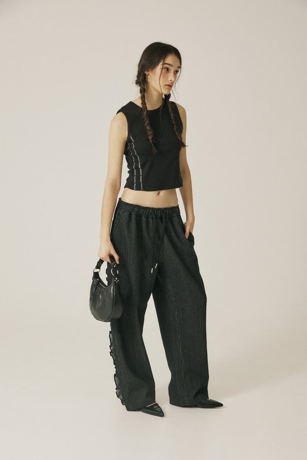 Cotton Stripe Pants Black 상품이미지1