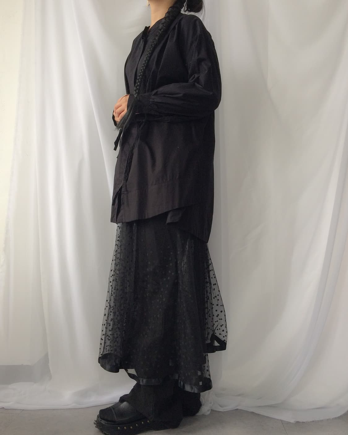 Star pattern see through layered long sk 상품이미지6