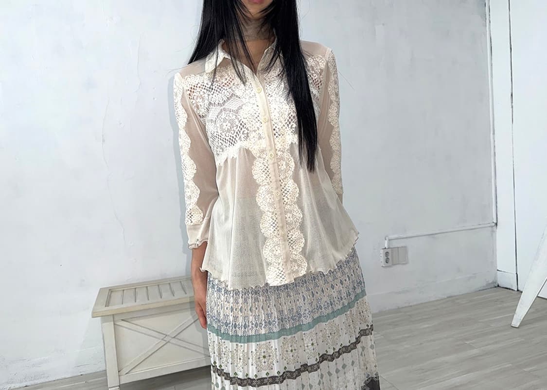 Beige Lace Sheer Shirt 상품이미지7