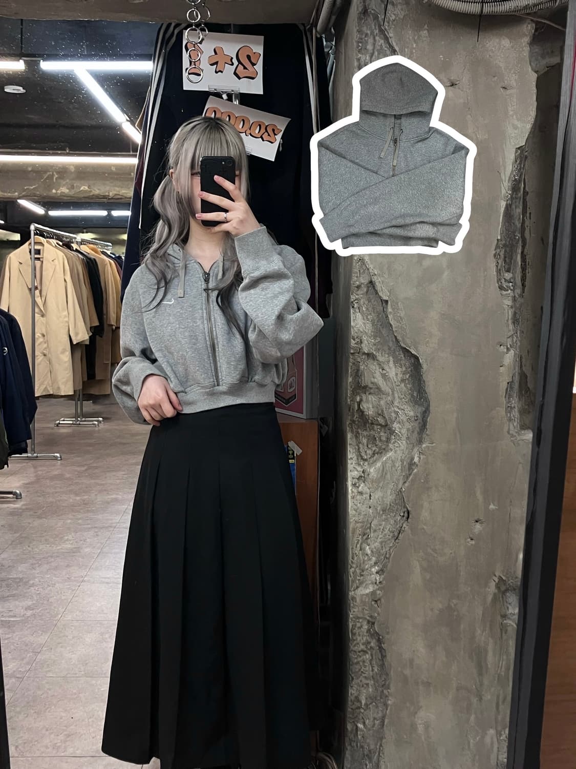 나이키 기모 크롭 후드집업 그레이 XL #csz3628 상품이미지1