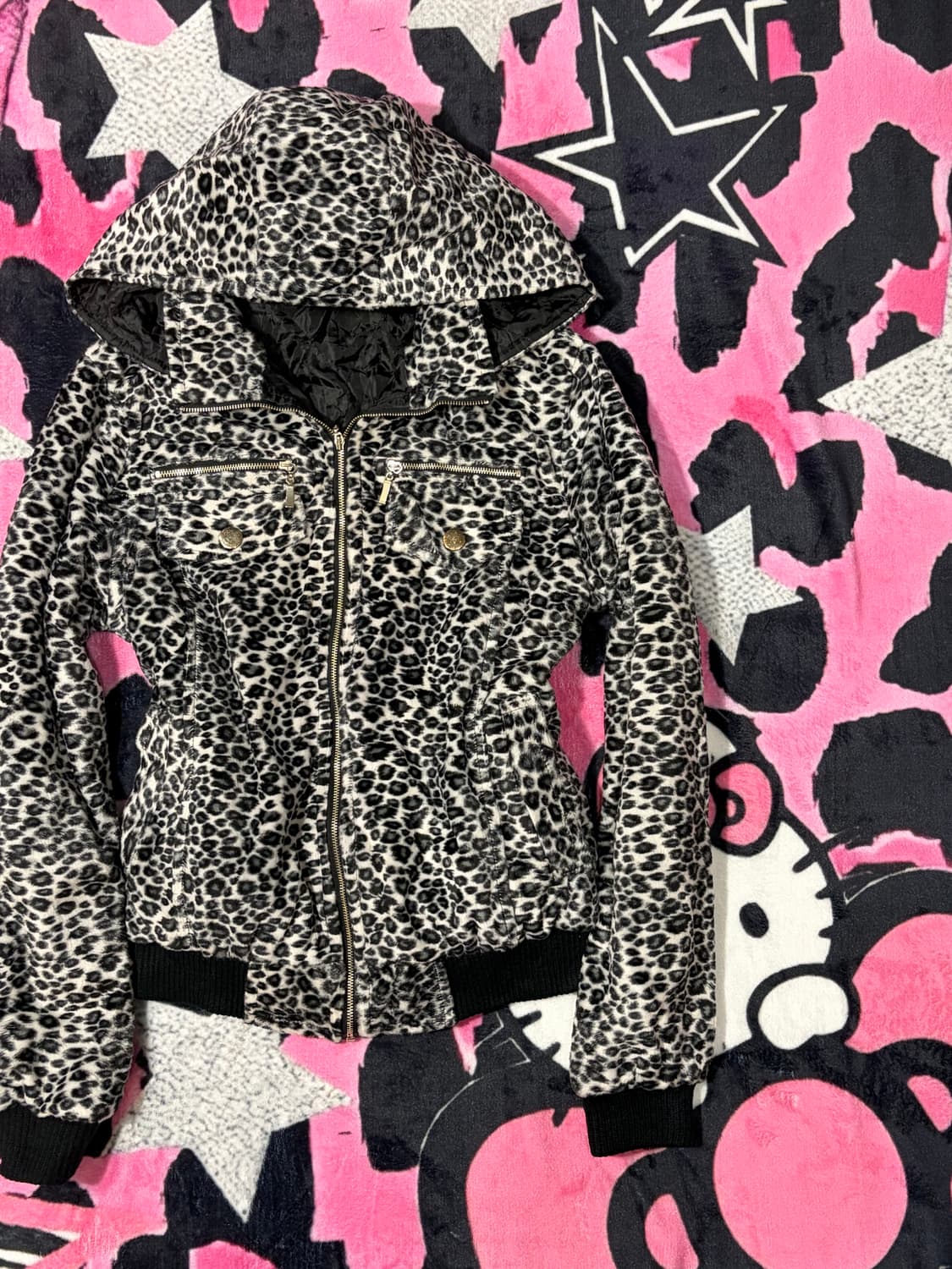 Y2K Leopard crop hoodie zip-up 상품이미지9