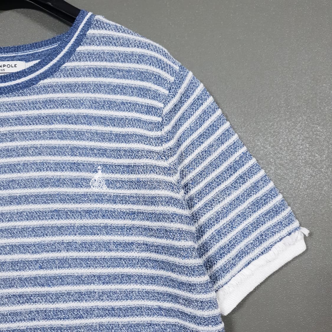 여성 55 빈폴 린넨 마 블렌드 스트라이프 부클 트위드 니트 반팔 티셔츠 상품이미지2