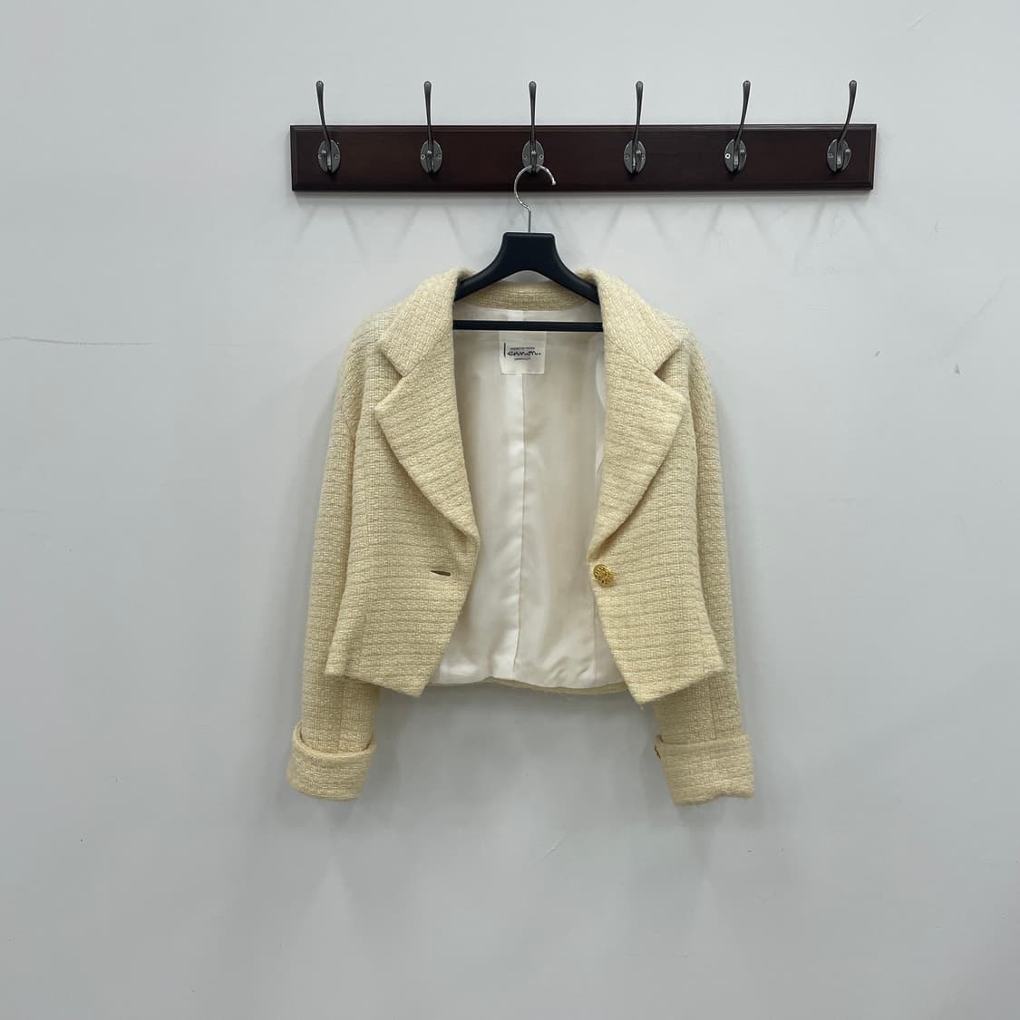 재팬 빈티지 오프 숄더 백워드 아이보리 트위드 크롭 자켓 상품이미지2