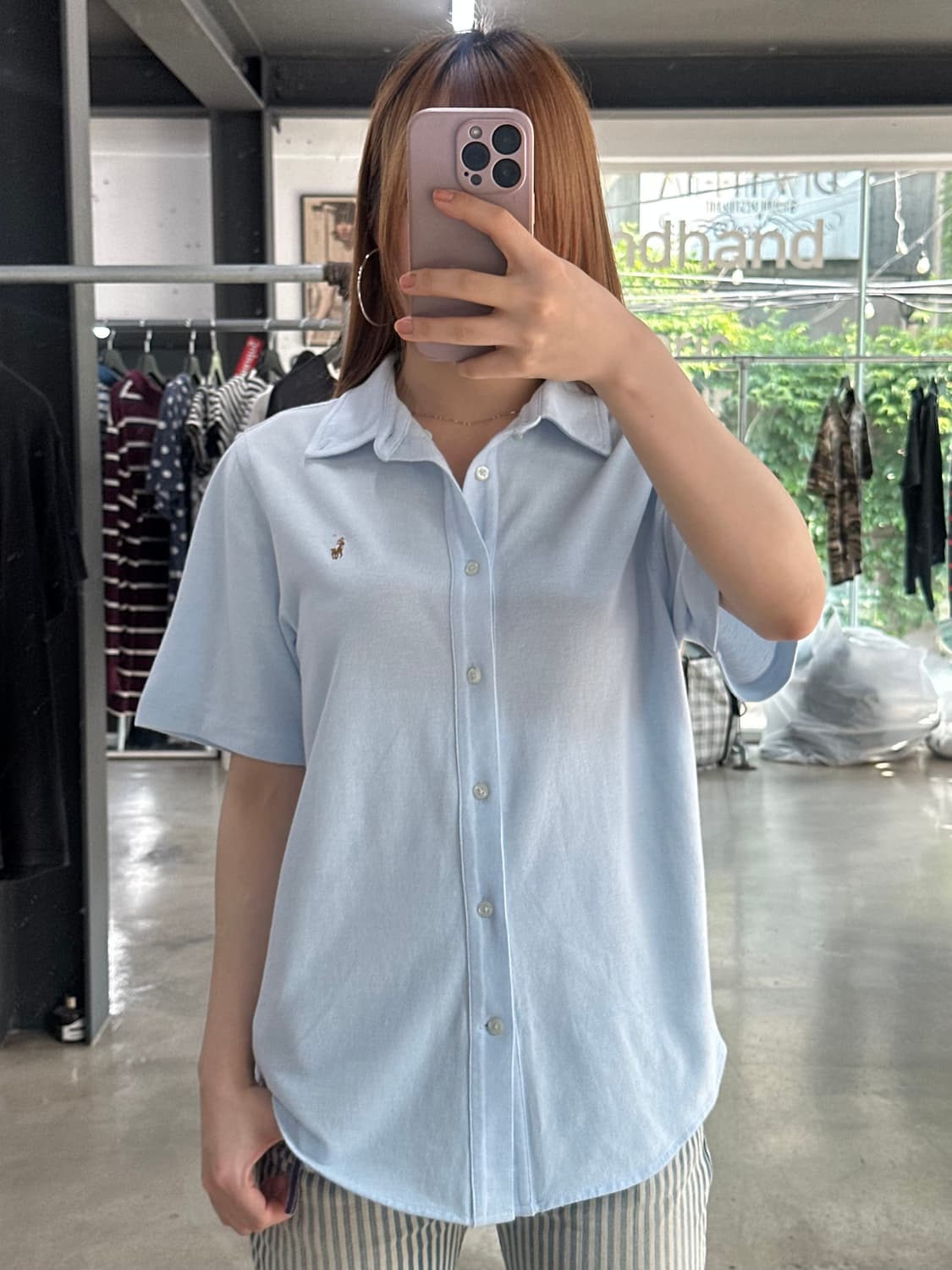 폴로 큐알텍 포니 반팔 셔츠 스카이블루 상품이미지2