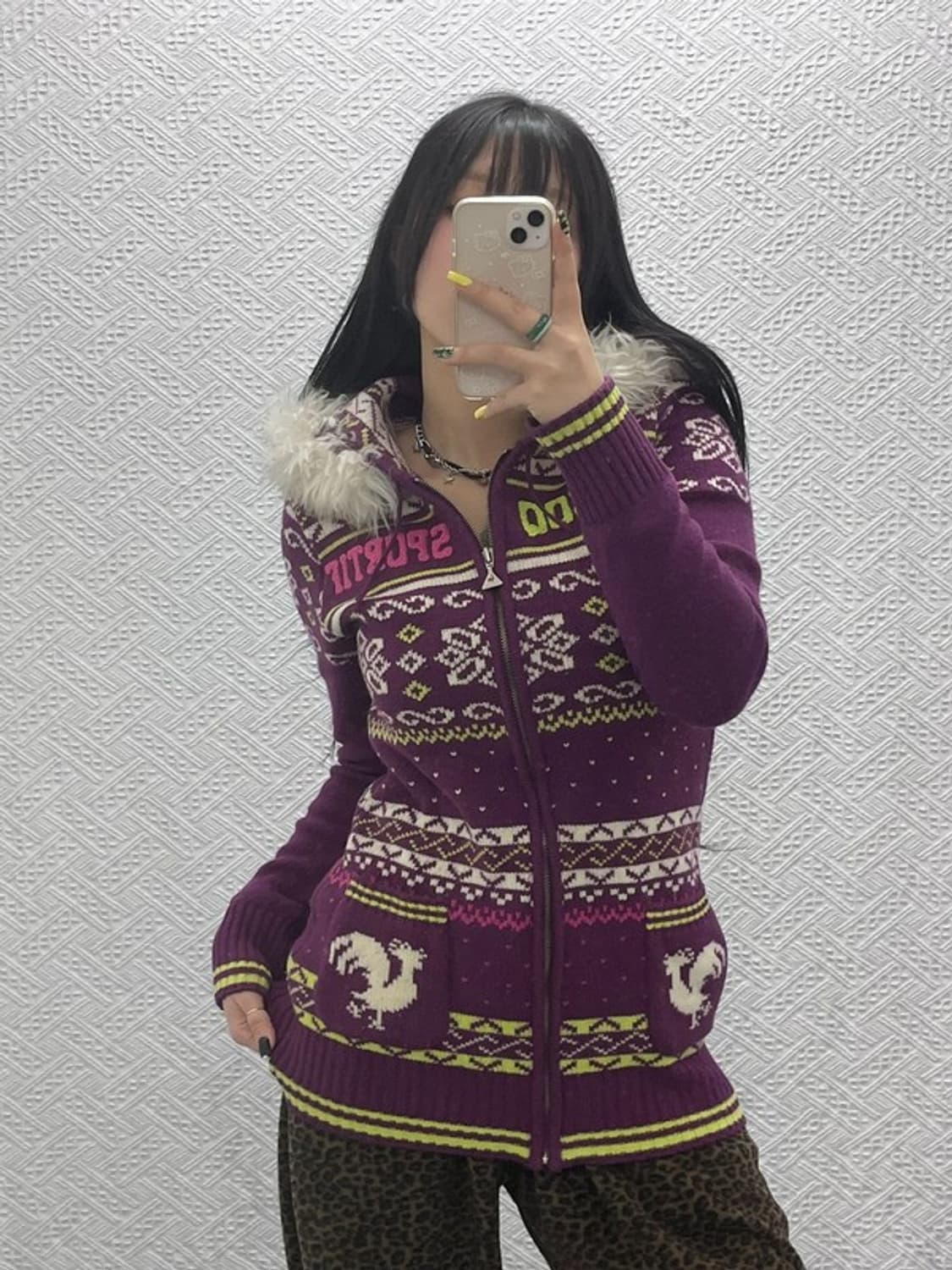 르꼬끄 희귀 Y2K 노르딕 코위찬 털 후드집업 가디건 90 C07589 상품이미지2