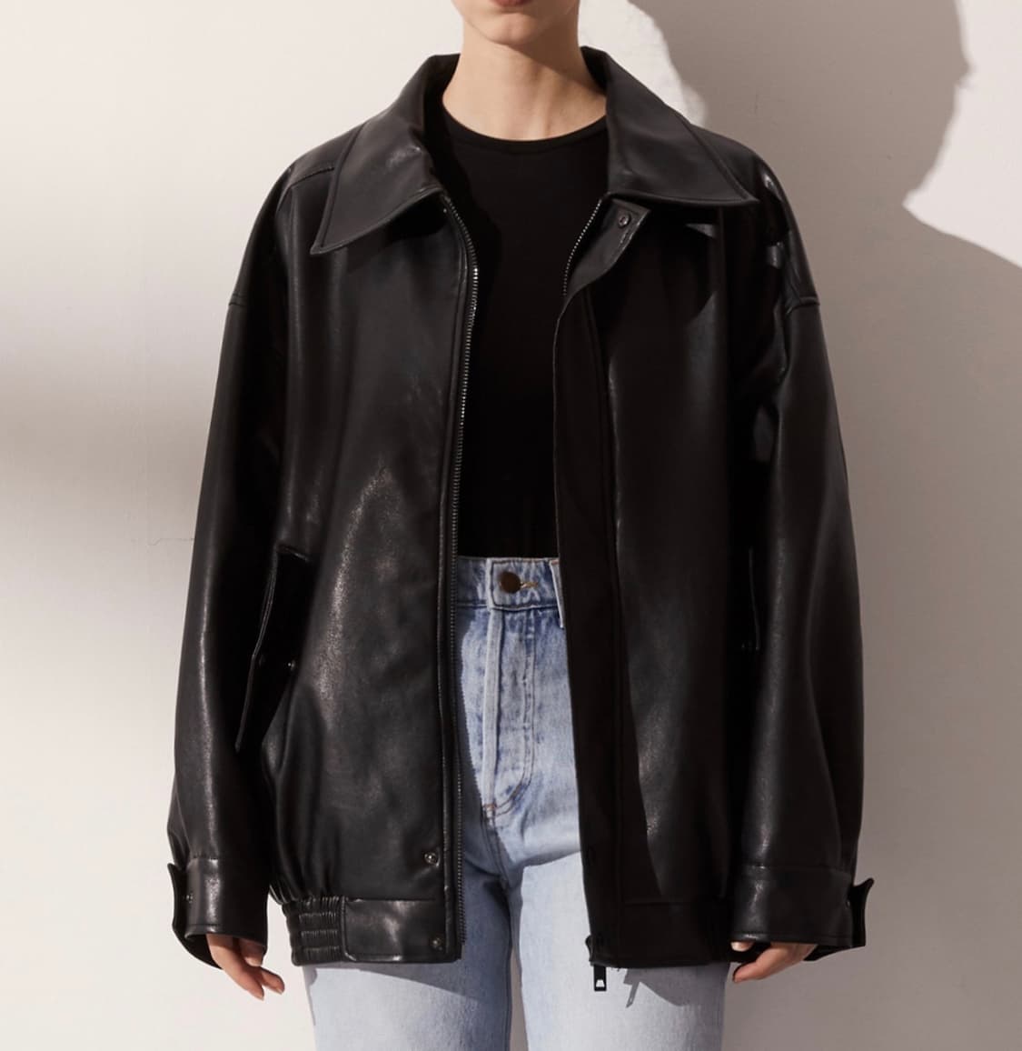 레이디볼륨 비건 레더 자켓 상품이미지1