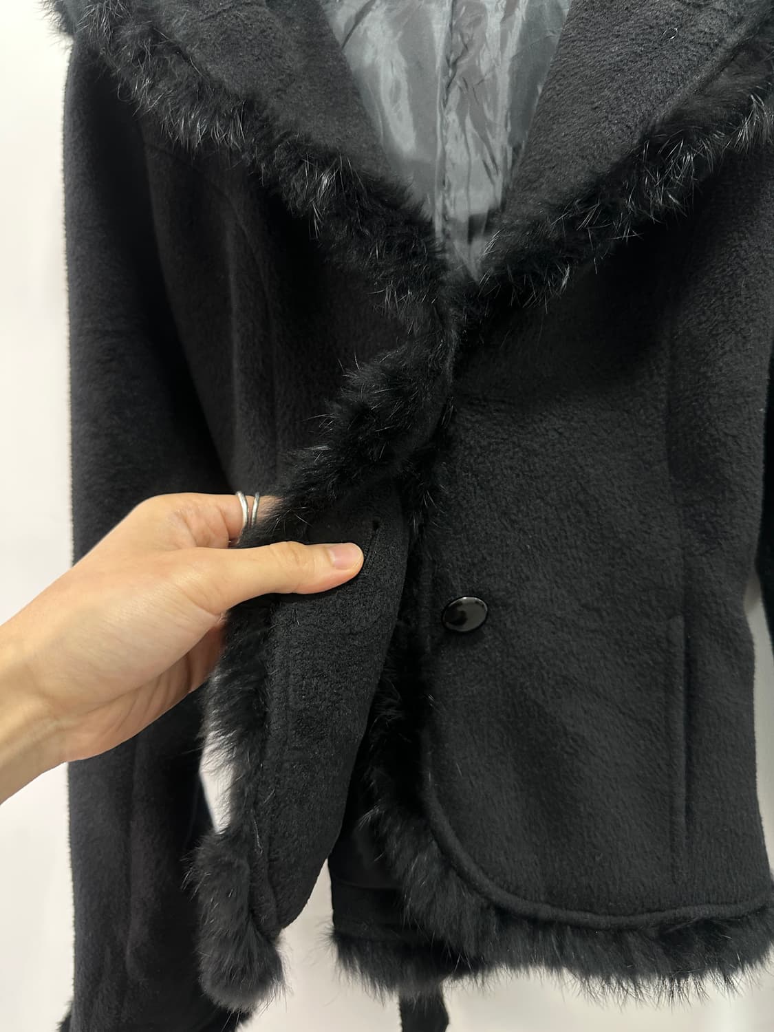 Black rabbit fur trimming ribbon jacket 상품이미지8