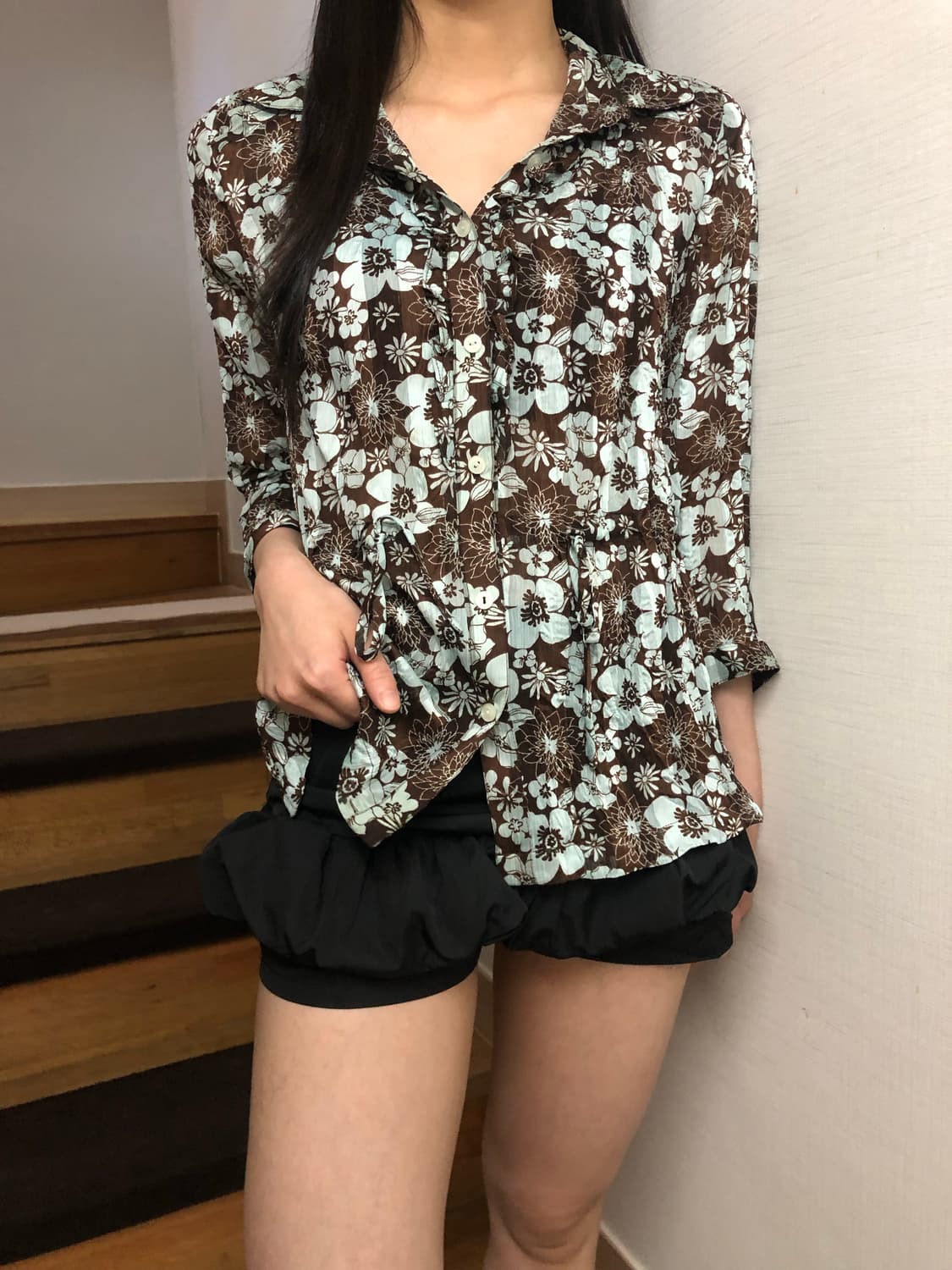 빈티지 브라운 오리엔탈 블라우스 상품이미지3