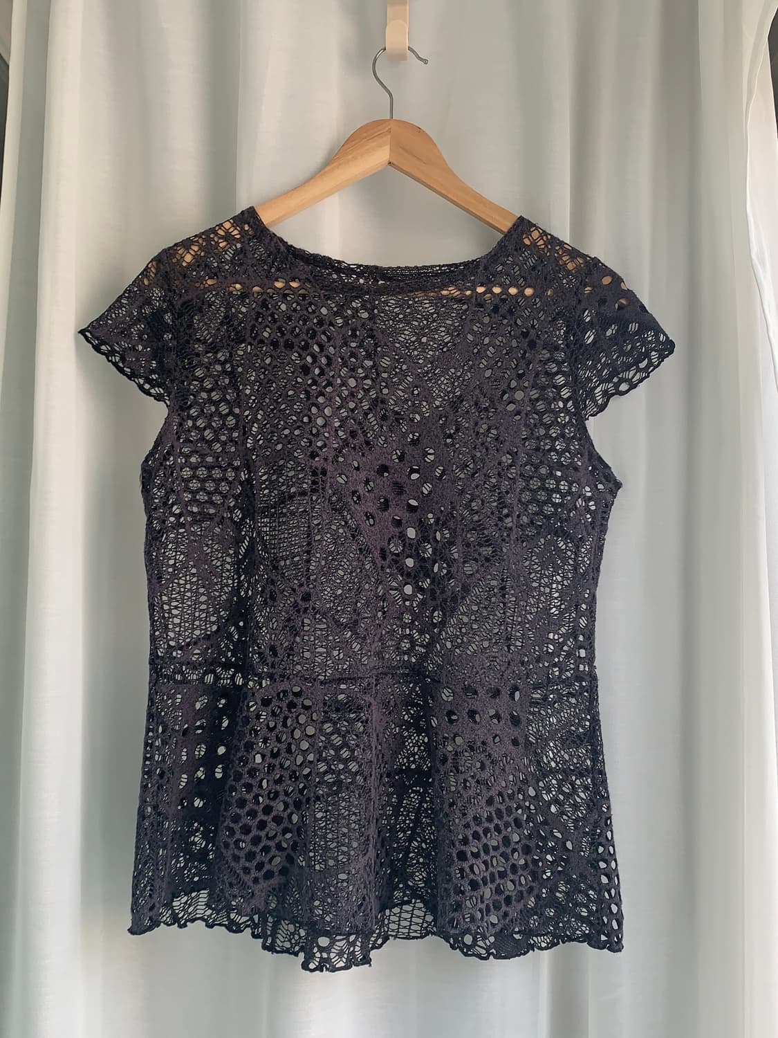 Charcoal Lattice Cap Sleeve Top 상품이미지1