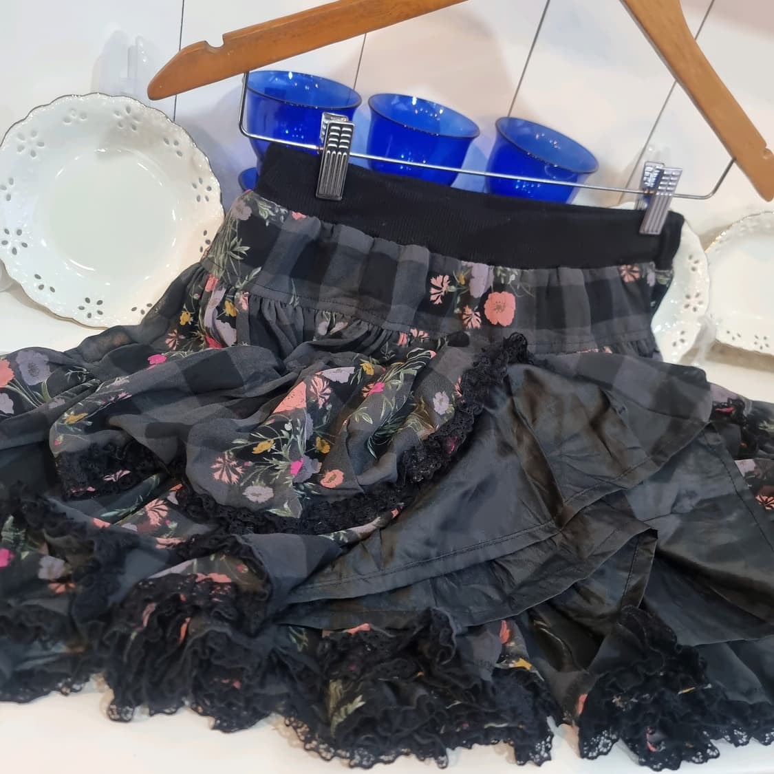 ALGONQUINS(알곤퀸) 체크 플라워 캉캉 스커트 상품이미지3