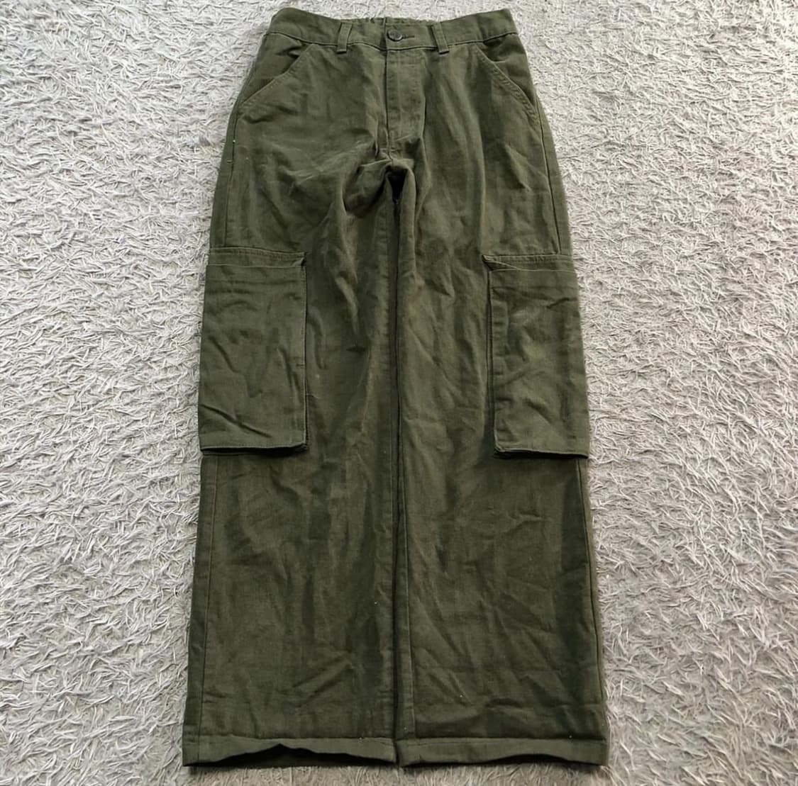 캐주얼 카키 와이드 카고바지 상품이미지1