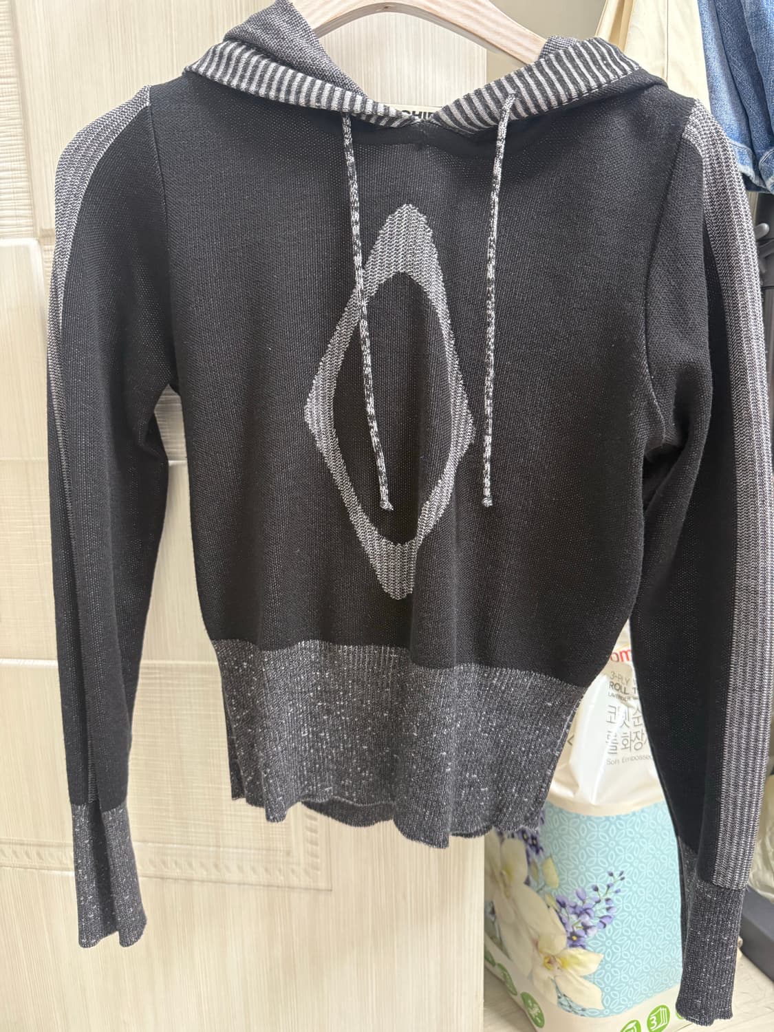 미스치프 RHOMBUS KNIT HOODIE_BLACK 상품이미지1
