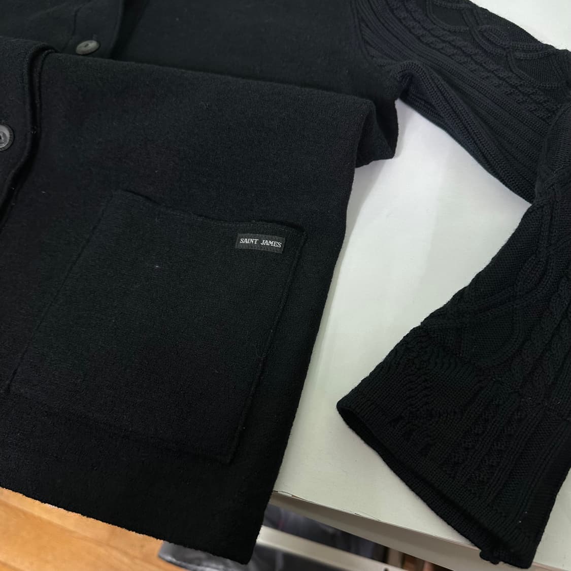 우먼L 세인트제임스 블랙 꽈배기 하이넥 가디건 상품이미지2