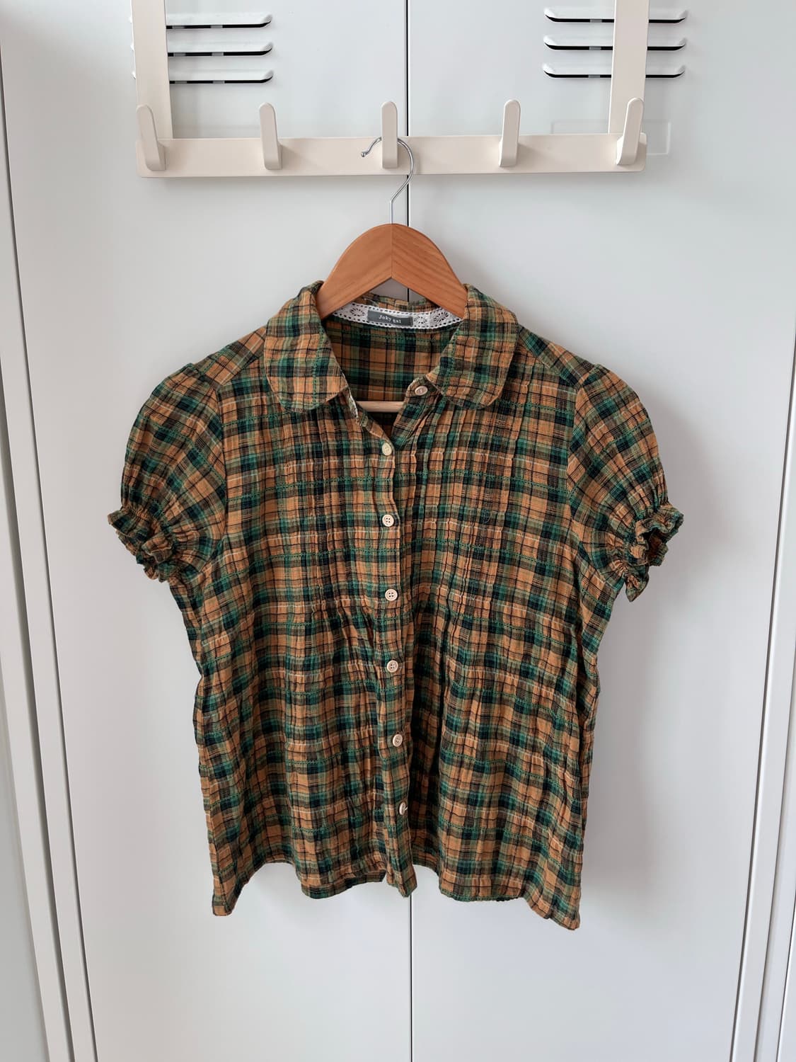 Joky gal 체크 셔링 반팔 블라우스  상품이미지6