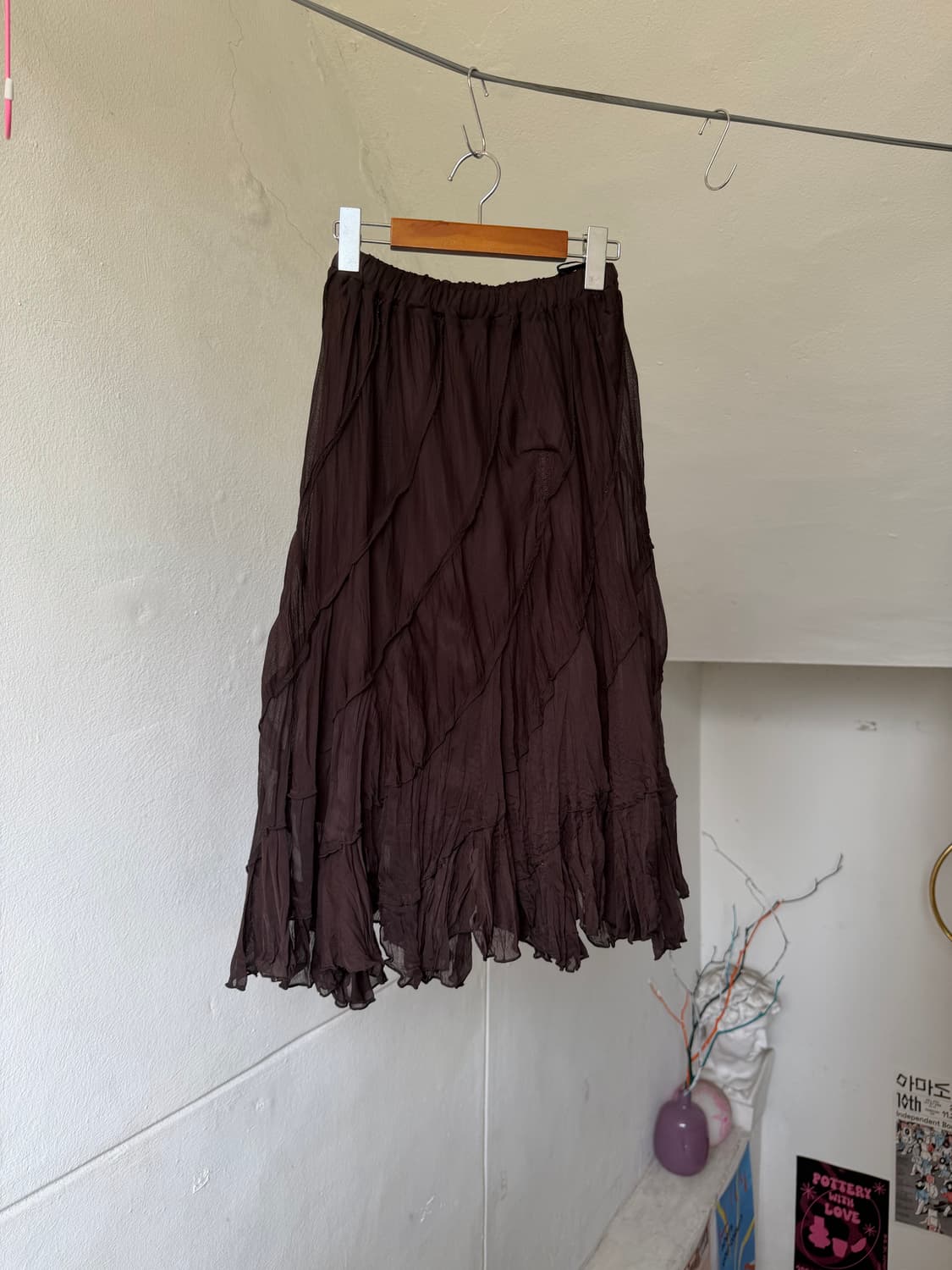 언발란스 쉬폰 플리츠 미디 스커트 상품이미지5