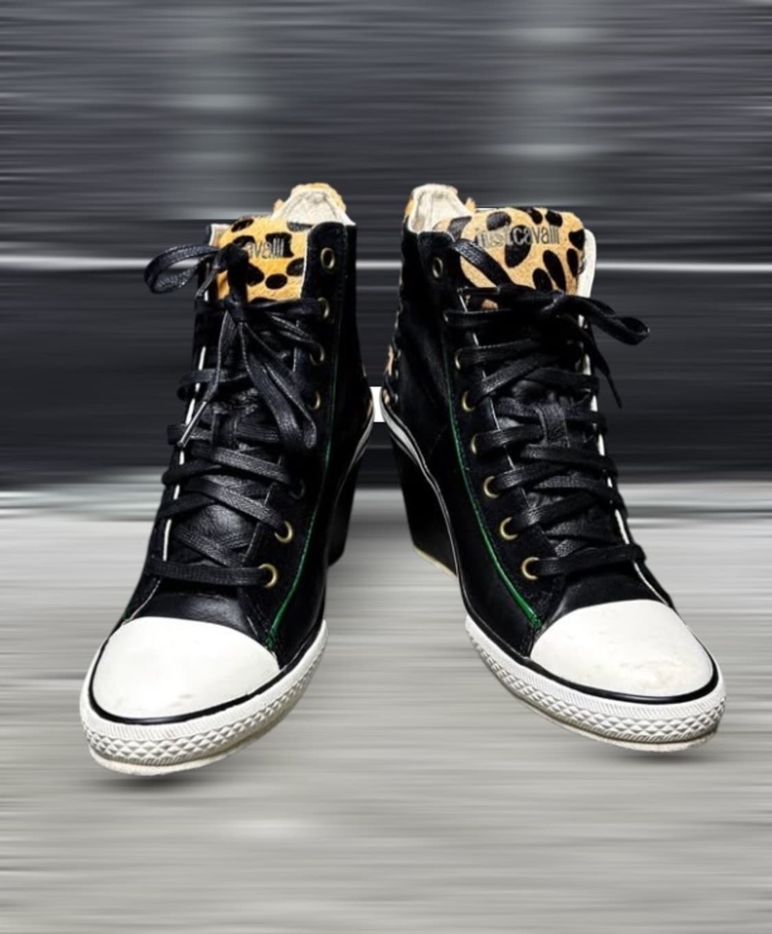 저스트 까발리 레오파드 송치털 웨지 스니커즈 상품이미지1