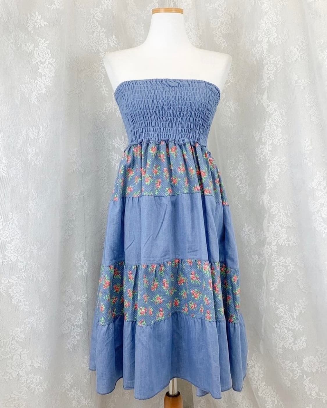 빈티지 모리걸 장미 패치워크 투웨이 원피스 스커트 상품이미지1