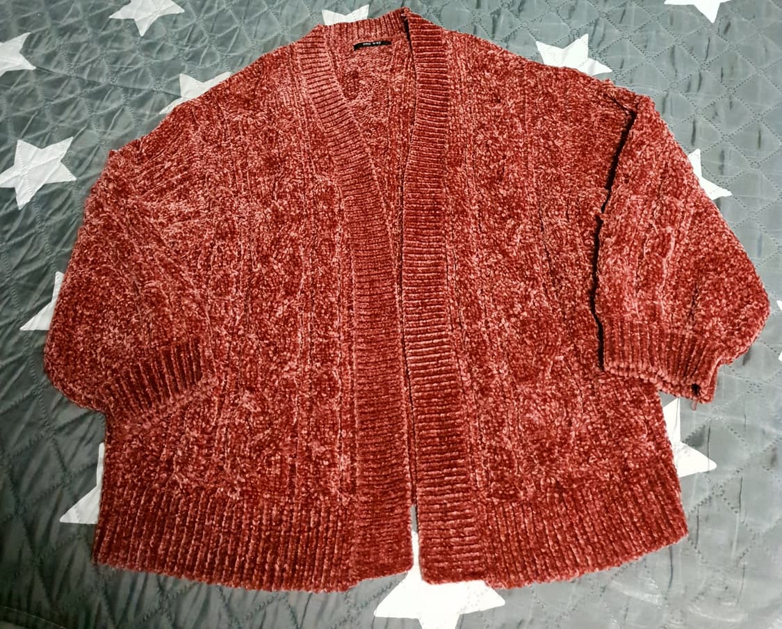 (일본제품) ONE WAY 오버사이즈 벨벳 버튼리스 가디건 버건디 (M) 상품이미지1