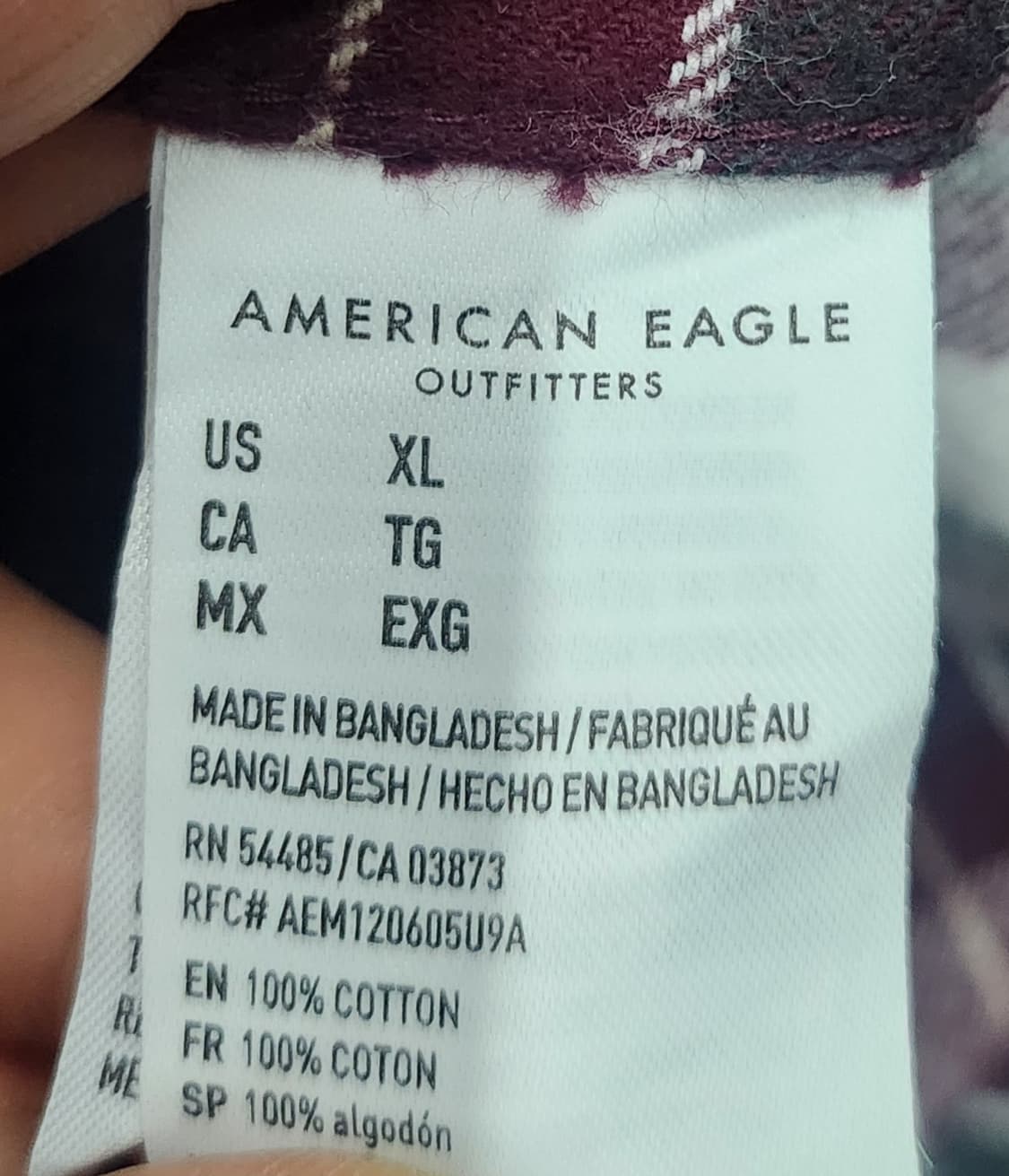 아메리칸 이글 버건디 체크 플란넬 셔츠 XL 상품이미지4