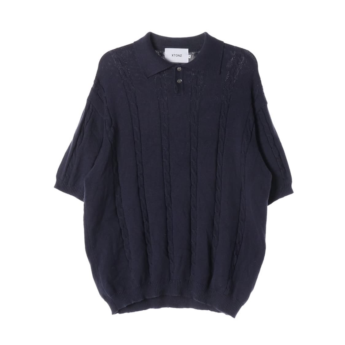 엑스톤즈 케이블 조직 카라 반팔 니트 네이비 M 상품이미지1