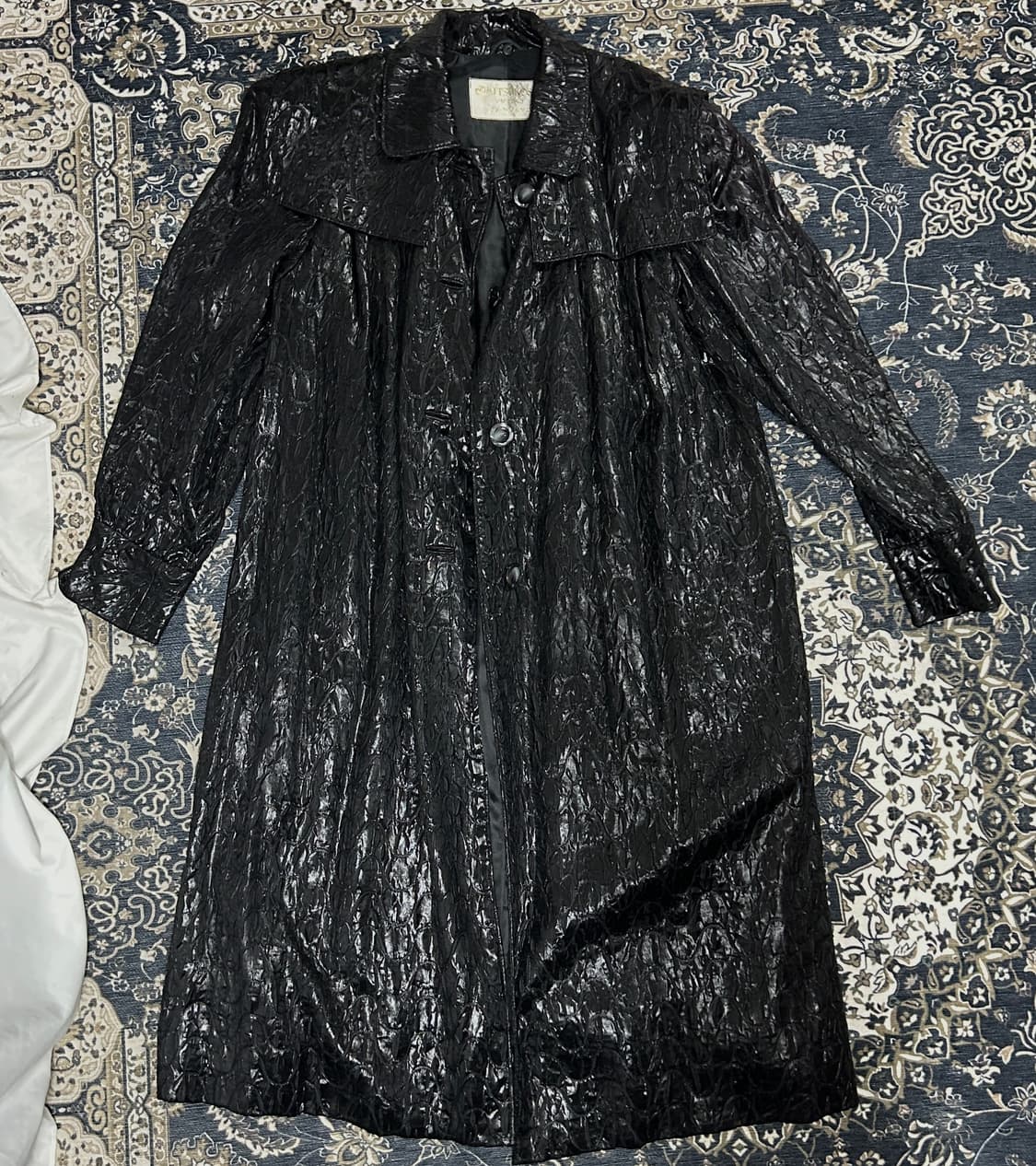 일본 빈티지 미츠코시 크링클 블랙 롱코트 상품이미지1