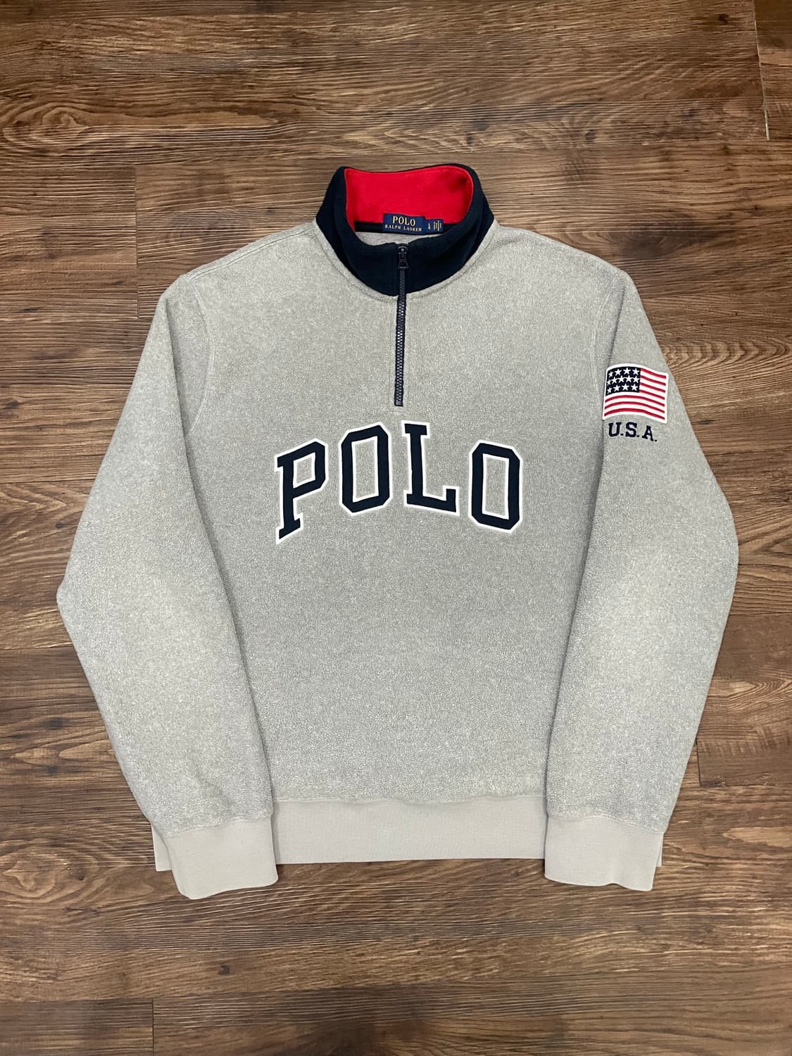 폴로 랄프로렌 빅로고 성조기 USA 로고 플리스 반집업 스웻셔츠 상품이미지3