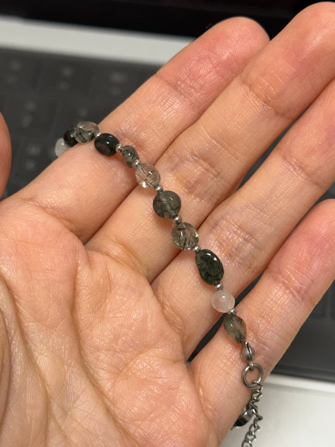 (핸드메이드) 천연석 녹침수정 그린 퀄츠 원석팔찌 상품이미지2