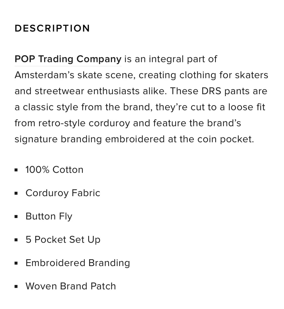 Pop Trading Company Drs Corduroy Pant S 상품이미지3