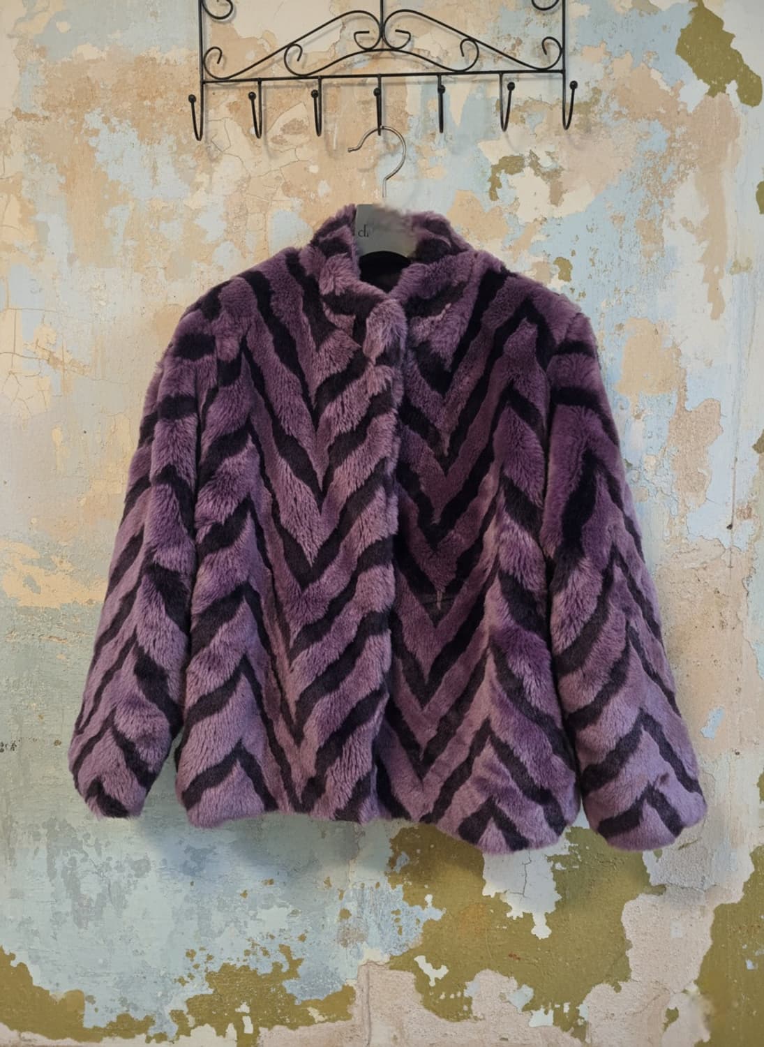 Japaness Vintage 퍼플 쉐브론 패턴 여성 코트 상품이미지1