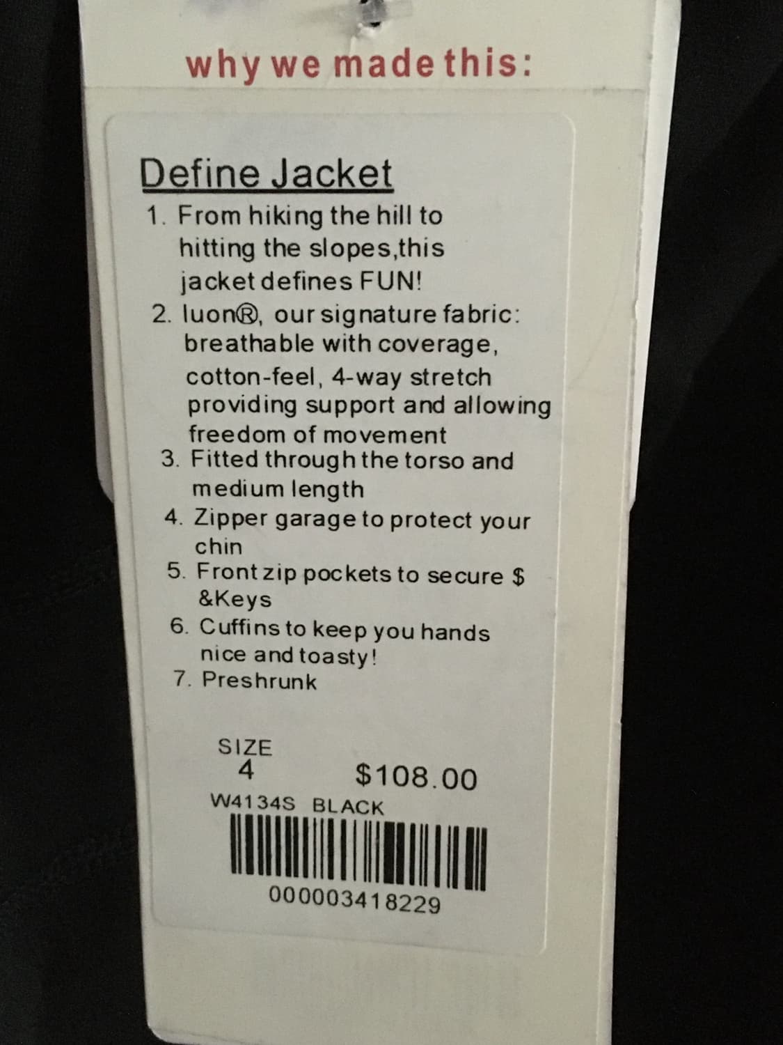 룰루레몬 디파인 자켓 택그대로 미사용 새상품 4사이즈 상품이미지2