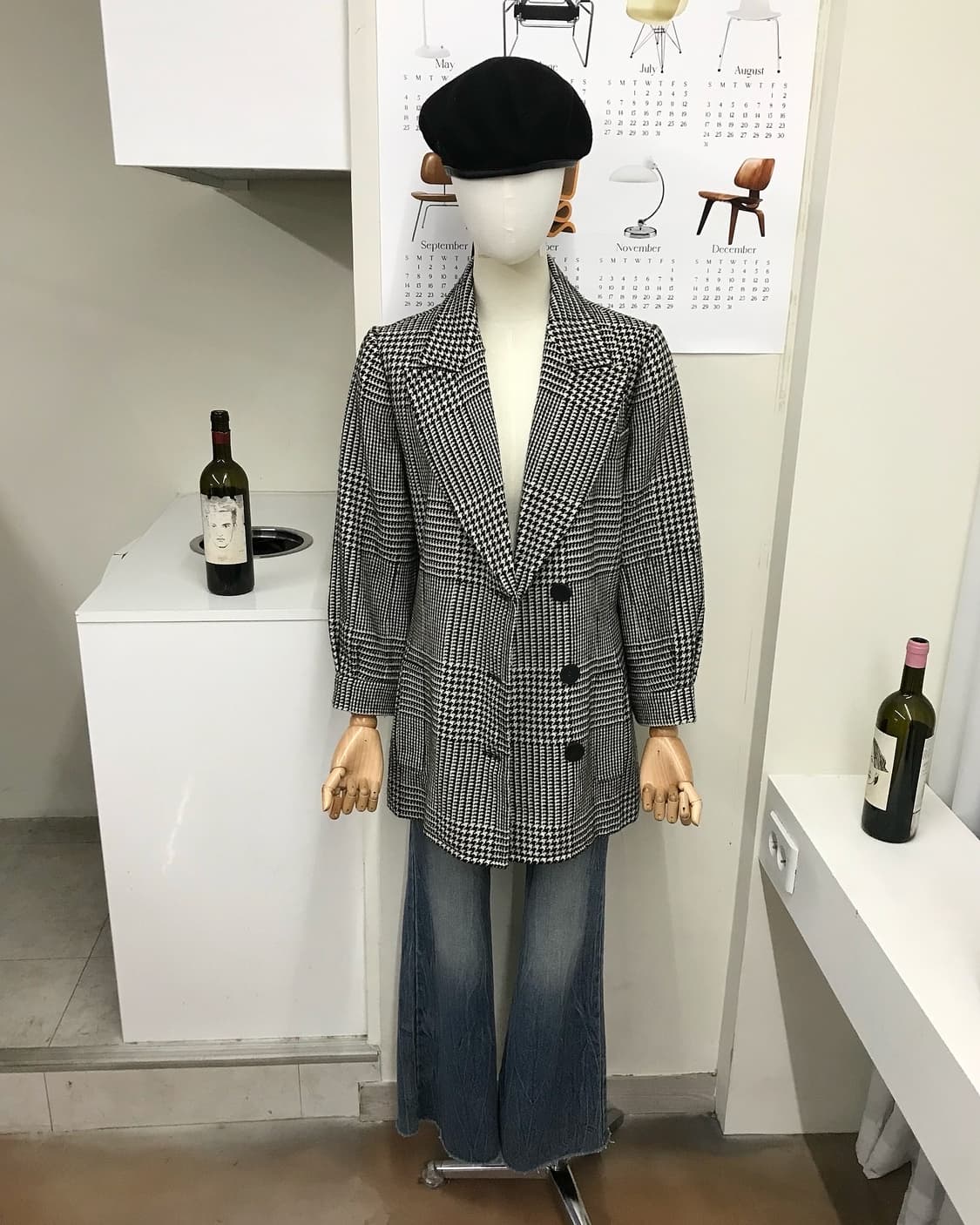 입생로랑 울 하운드체크 하프 코트 상품이미지7