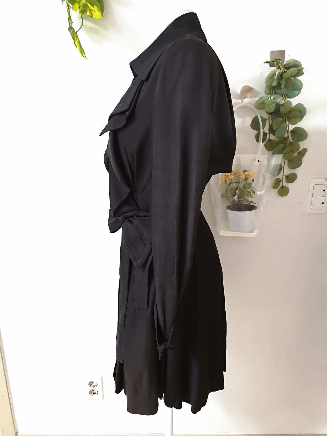 오브제 실크배색 프릴 트렌치코트 55 블랙 상품이미지8