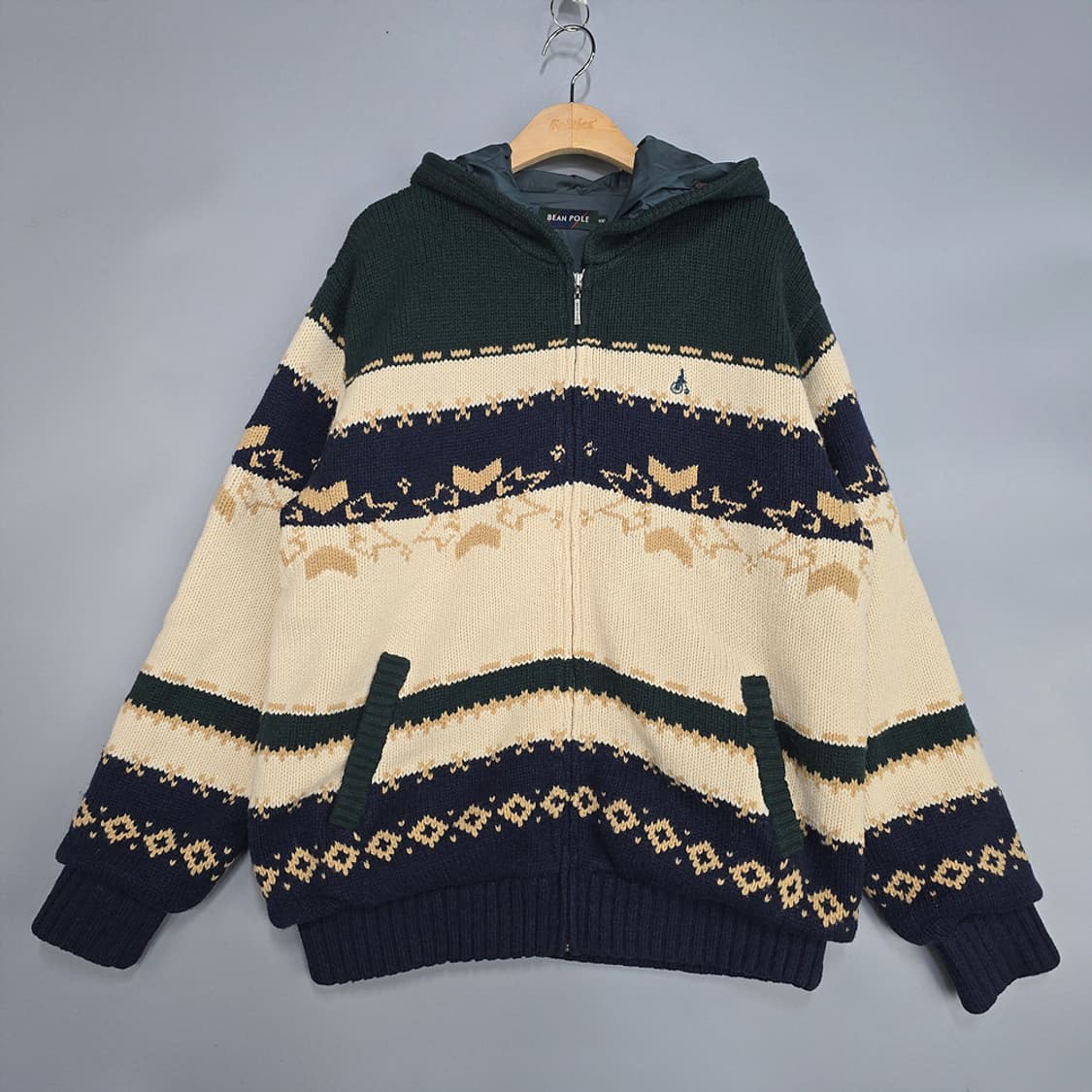 빈폴 멀티컬러 패턴 니트 후드 집업 100 상품이미지1
