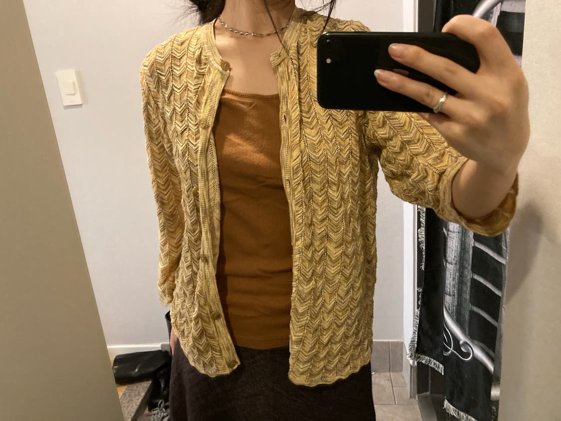 머스터드 네트 니트 7부 가디건 상품이미지2