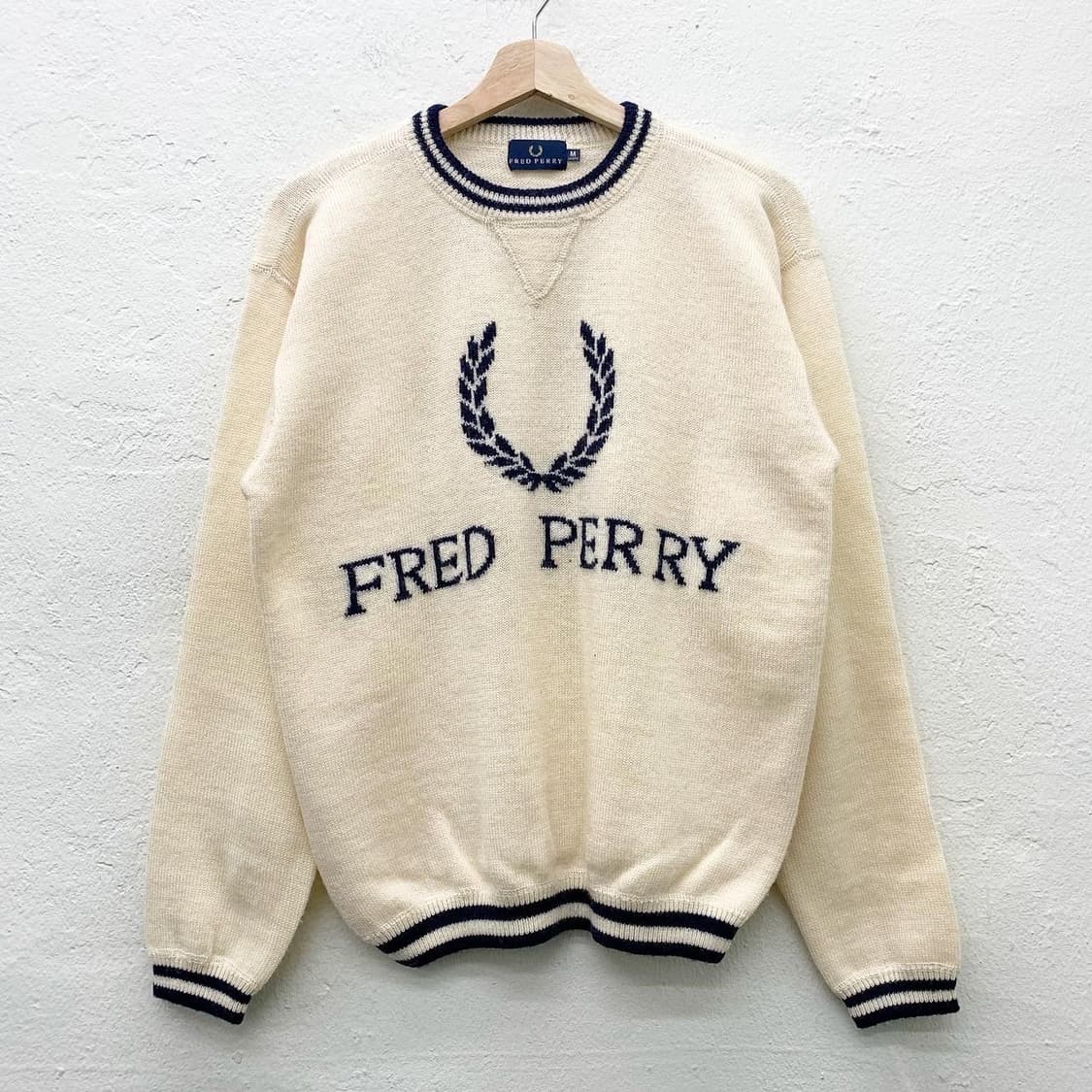 프레드페리 빅로고 울 아이보리 라운드 니트 상품이미지3
