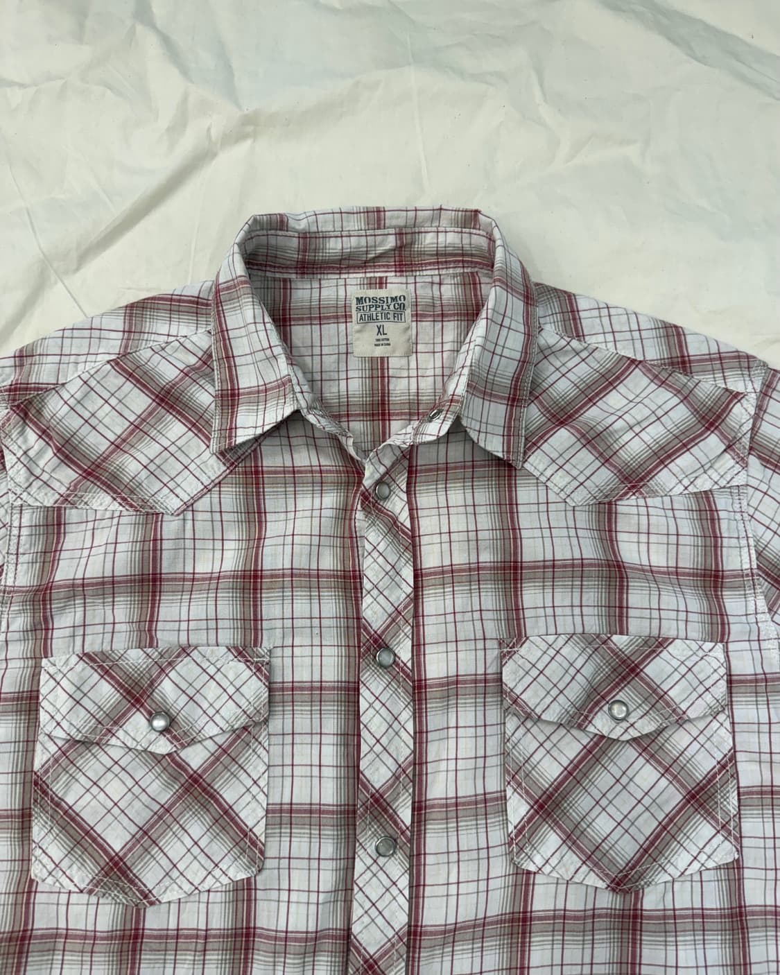 Mossimo 빈티지 웨스턴 셔츠 화이트 레드 체크 반팔 상품이미지1